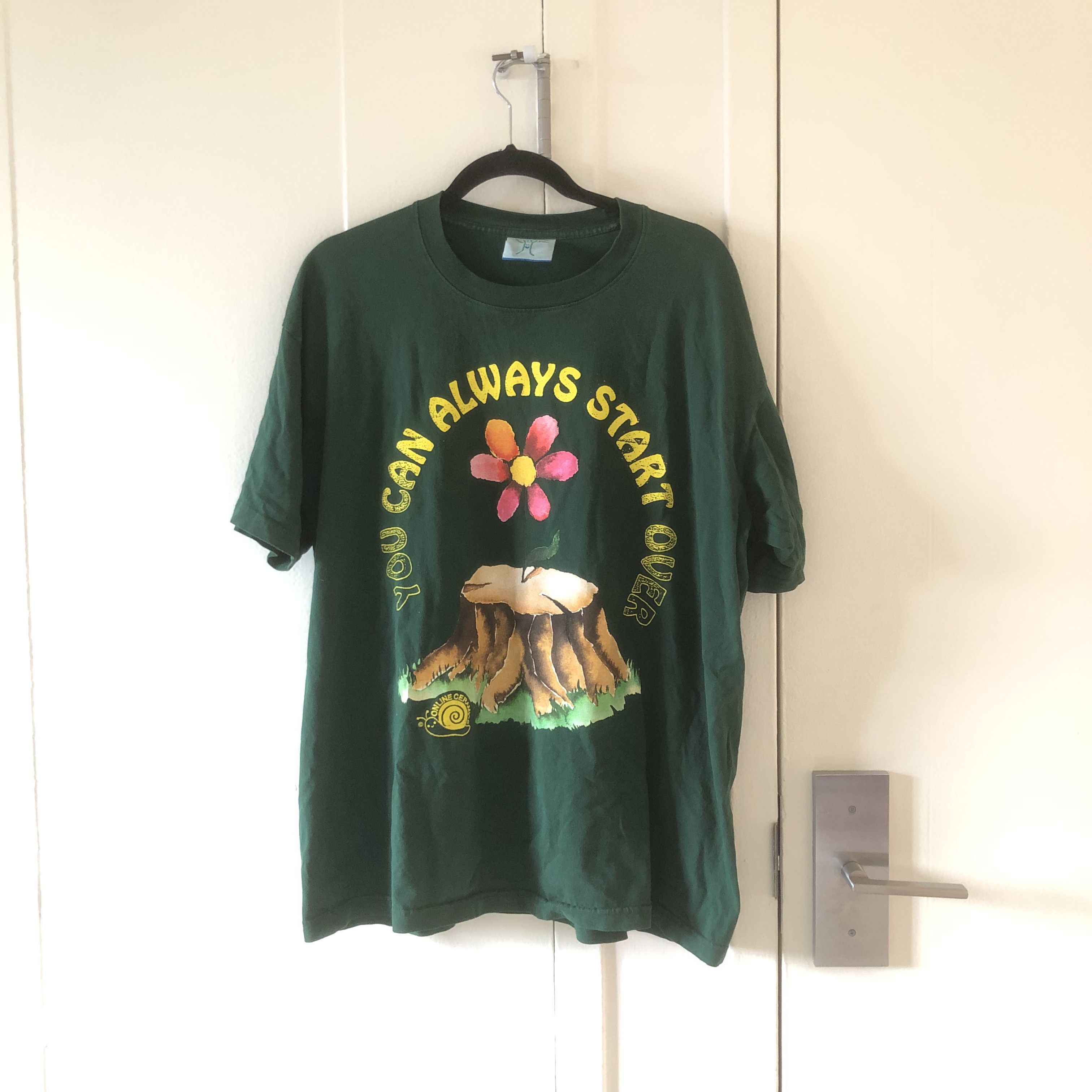 image of Online Ceramics 'you Can Always Start Overt Tee in Green, Men's (Size XL)