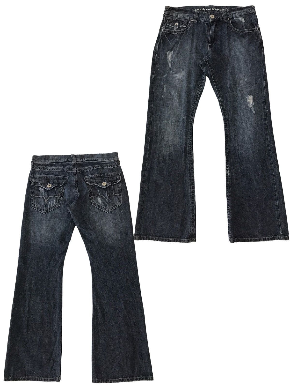 Flare Jeans by Guess Rancho Distressed Denim Pant