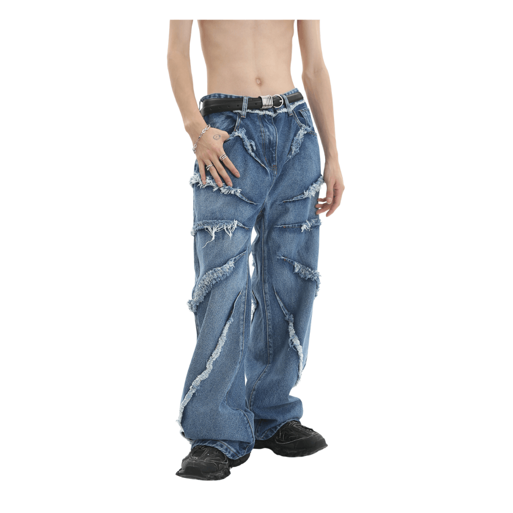 image of Stacked Baggy Blue Denim Jeans, Men's (Size 30)