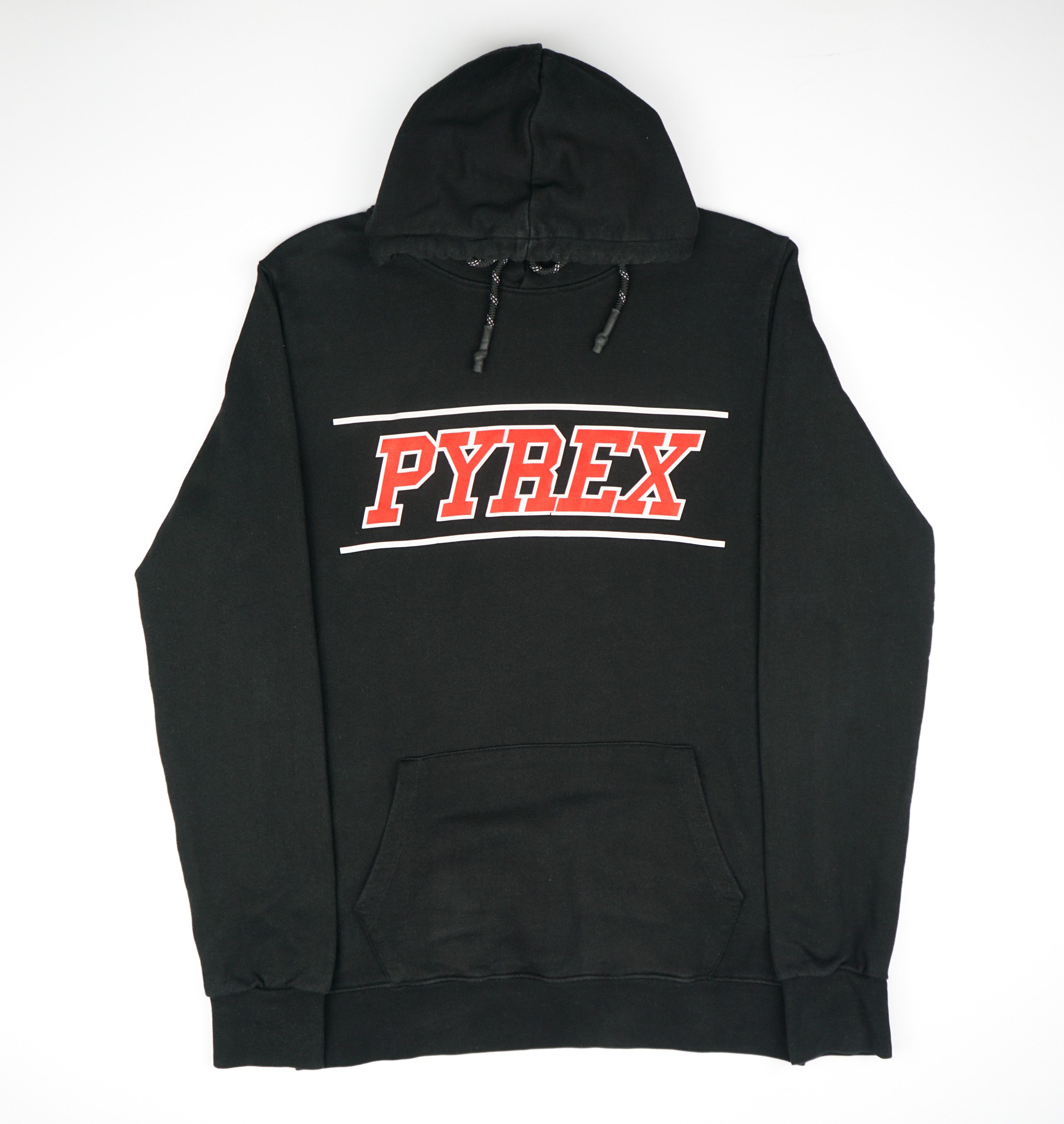 image of Pyrex Vision Virgil Abloh Graphic Logo Hoodie Y2K in Black, Men's (Size Medium)