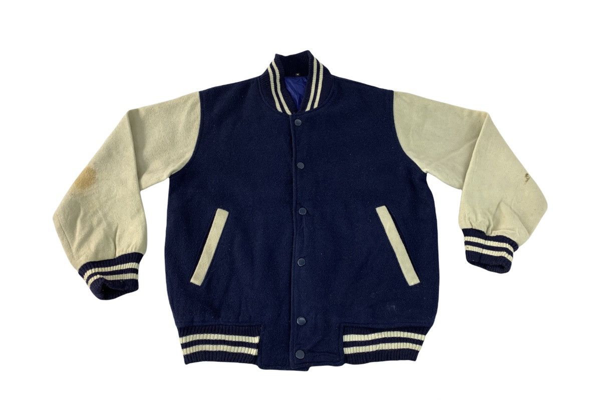 Streetwear Varsity Jacket Vintage Hype 90s Simple Japanese Brand Varsity Jacket Wool Sleeve Grailed