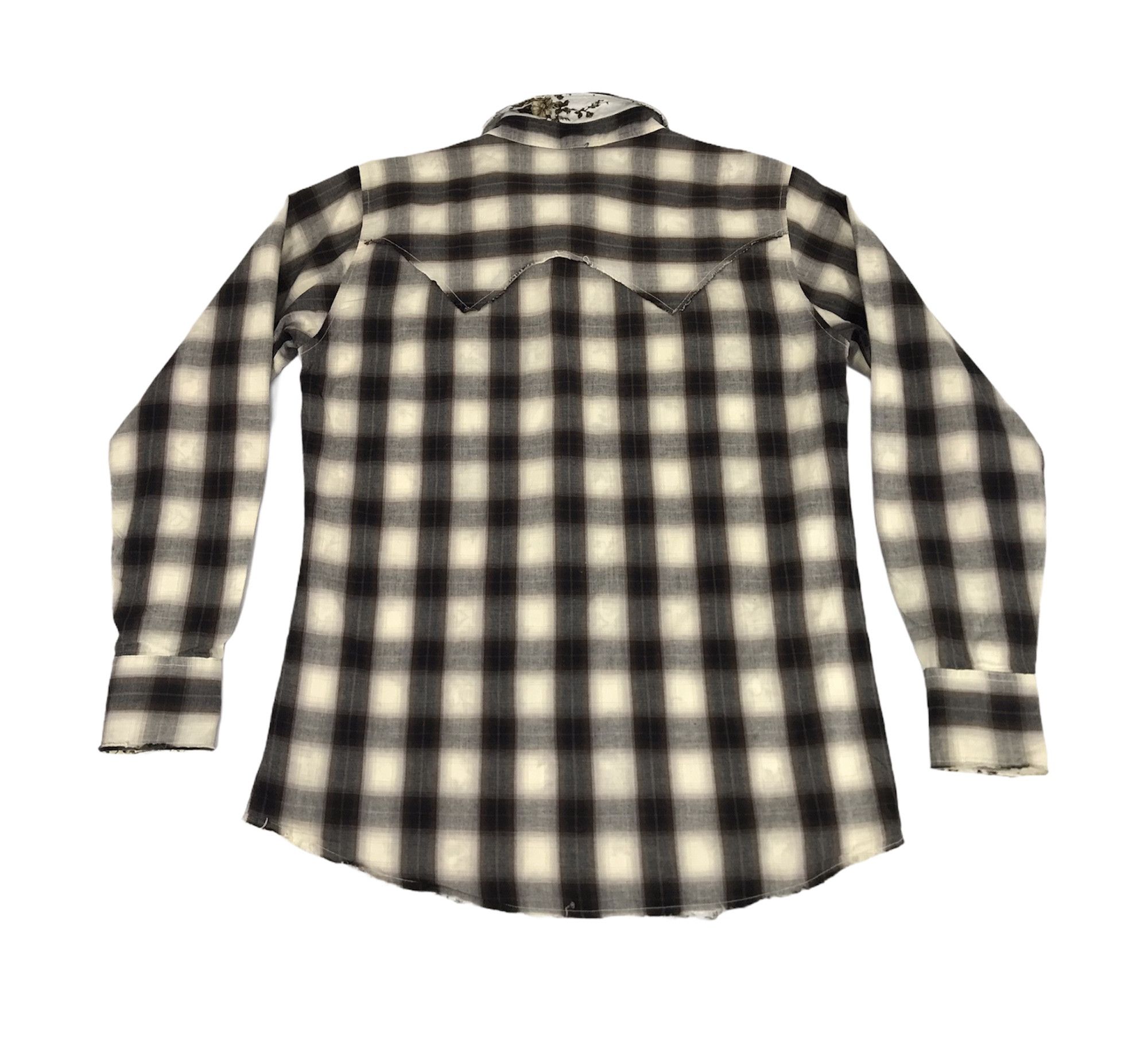 Flannel Vintage Shadow Plaid Check Floral Inner Lined Snap Button Size L / US 10 / IT 46 - 2 Thumbnail