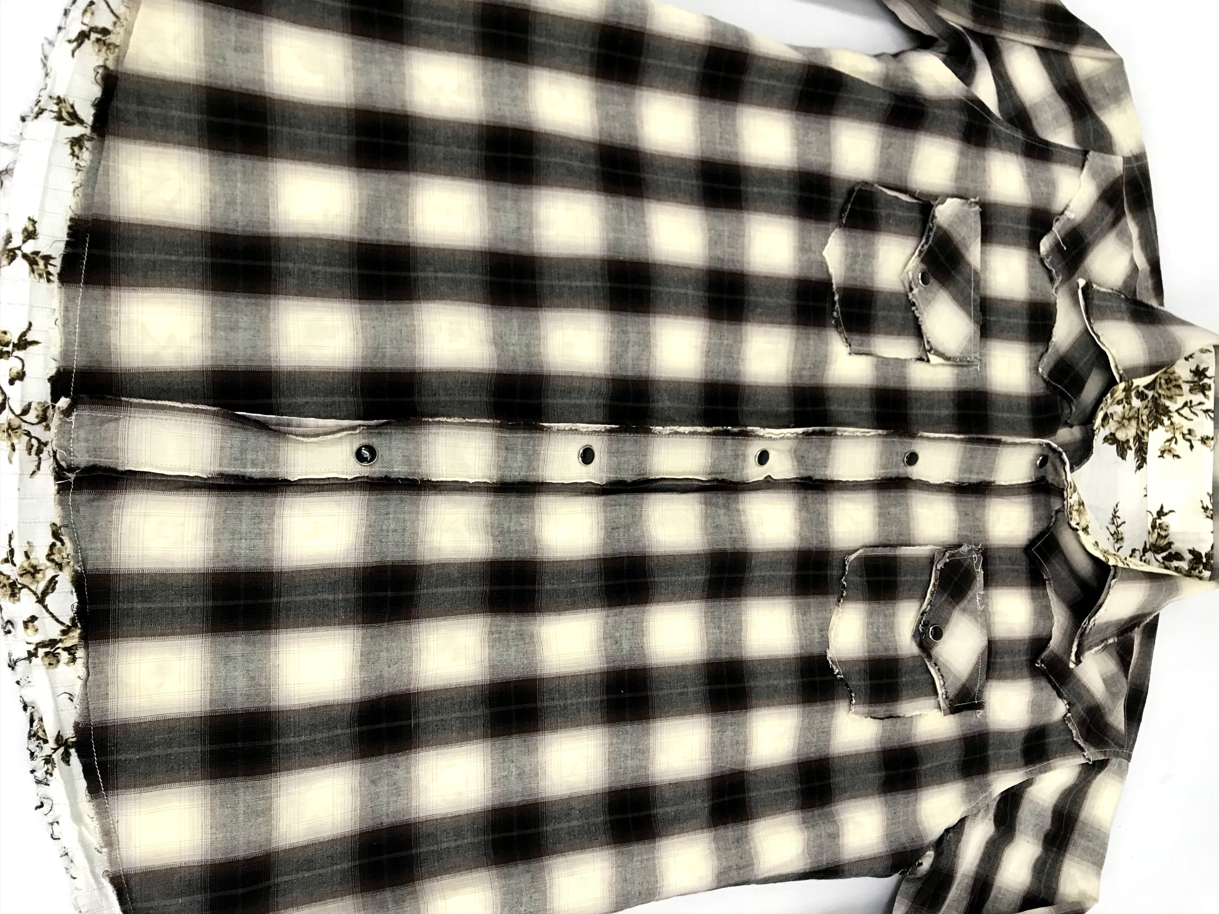 Flannel Vintage Shadow Plaid Check Floral Inner Lined Snap Button Size L / US 10 / IT 46 - 3 Thumbnail