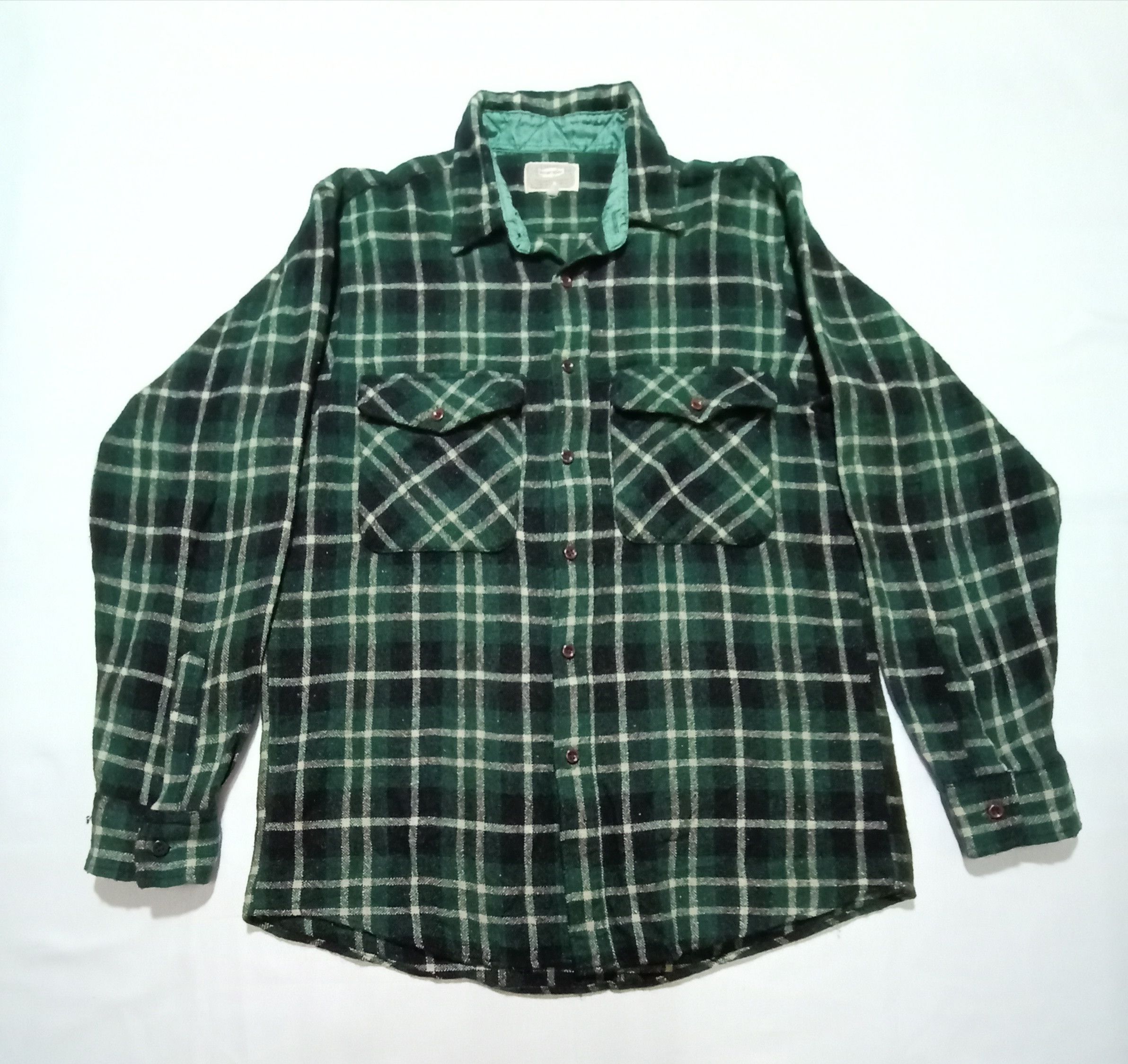 Flannel Wrangler Check Plaid Shirt Long Sleeve Green Color Size US L / EU 52-54 / 3 - 1 Thumbnail