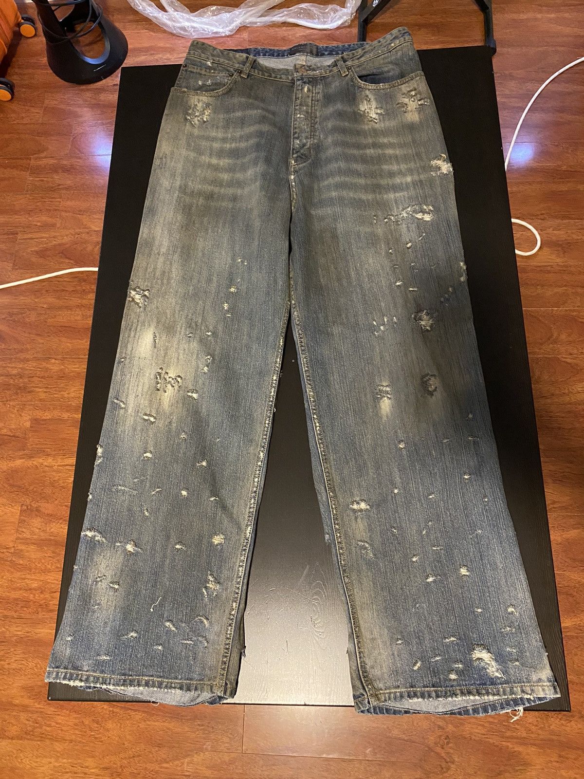Balenciaga SUPER DESTROYED BAGGY PANTS IN LIGHT BLUE | Grailed