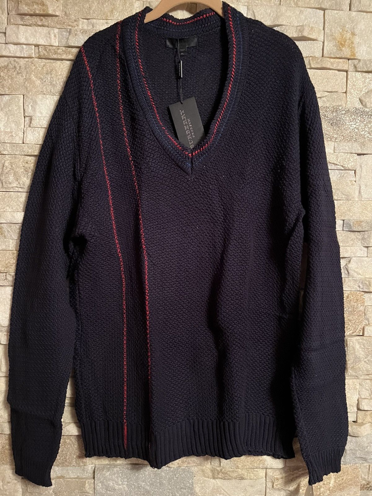BURBERRY PRORSUM MEN'S V-NECK NAVY COTTON SWEATER ITALY