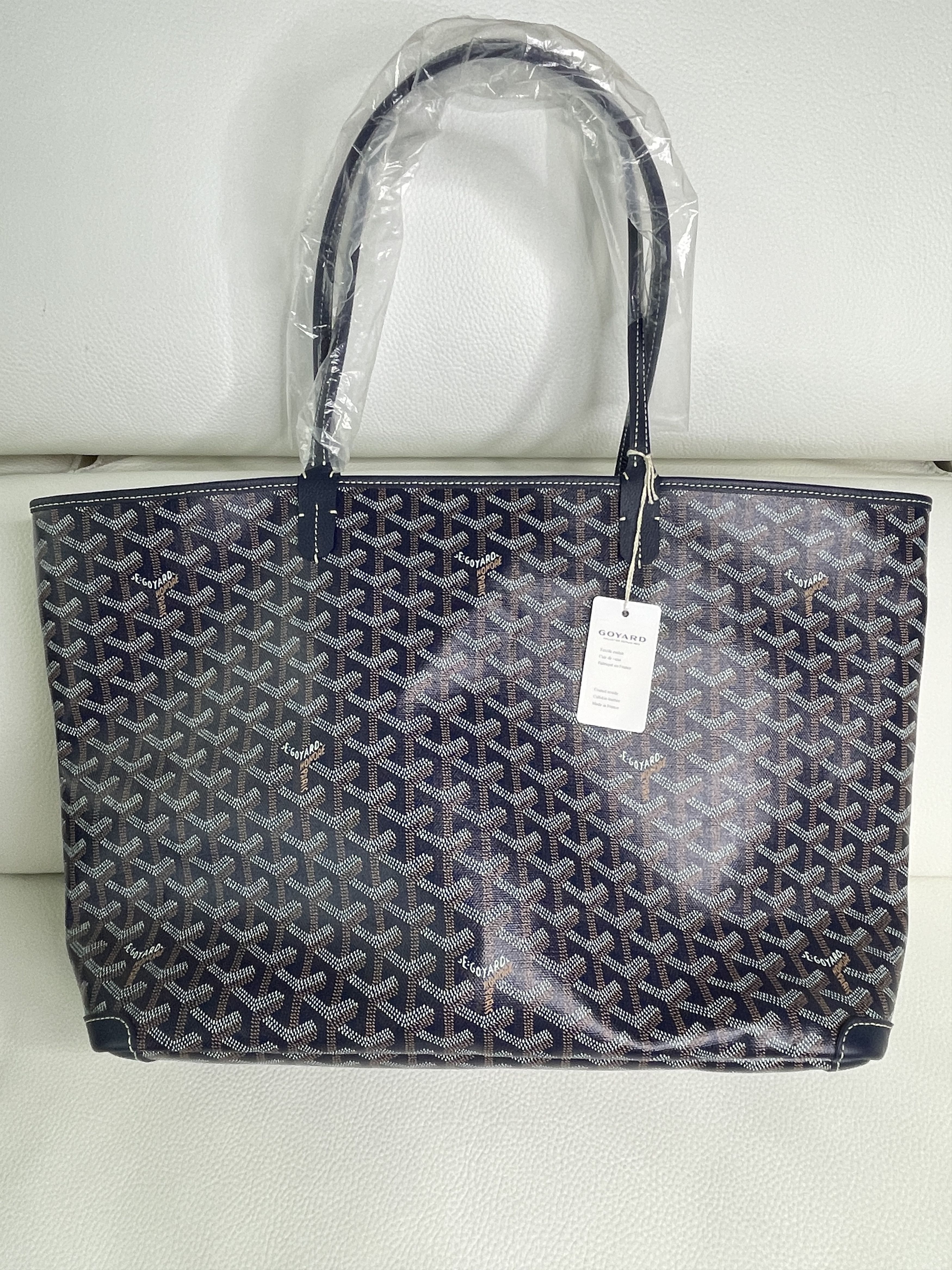 Goyard, Bags, New Goyard Artois Mm Medium Navy Blue Leather Canvas Zipped  Structured Tote