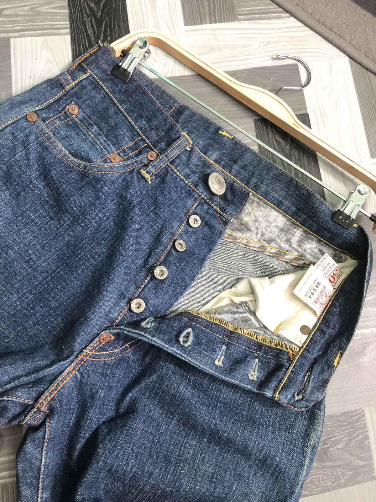 Evisu × Vintage RARE🔥VINTAGE EVISU PARIS SELVEDGE DISTRESSED DENIM Size US 30 / EU 46 - 4 Thumbnail