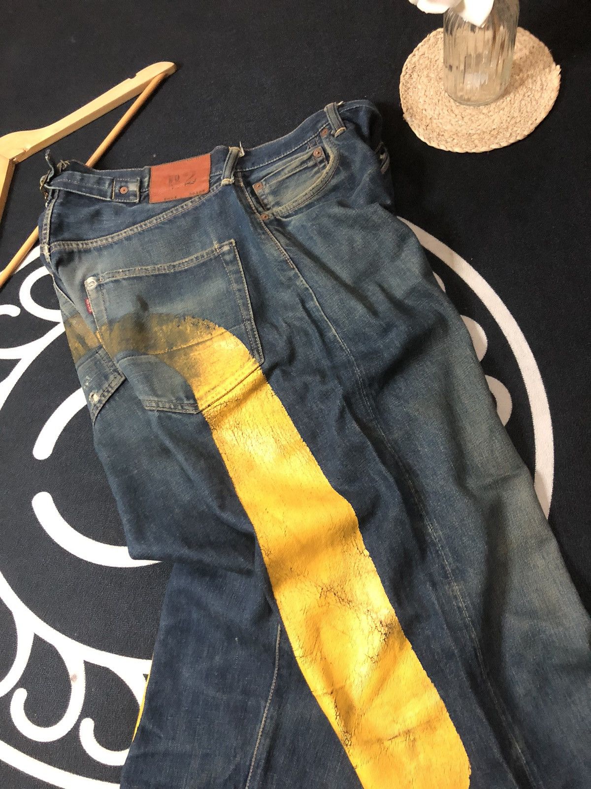 Evisu × Japanese Brand × Vintage VINTAGE EVISU YELLOW DAICOCK BUCKLE BACK DISTRESED SELVEDGE Size US 35 - 8 Thumbnail