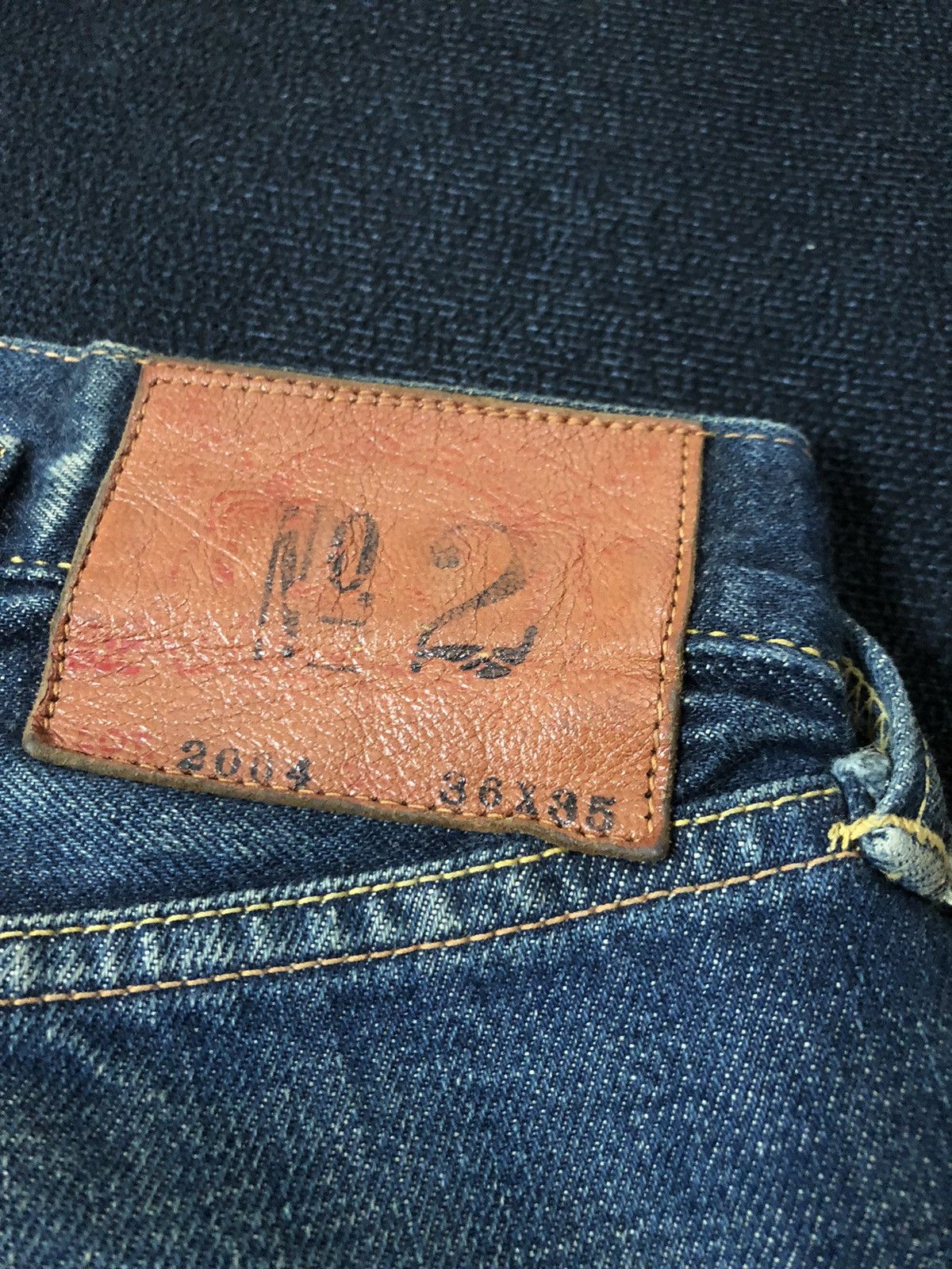 Evisu × Japanese Brand × Vintage VINTAGE EVISU YELLOW DAICOCK BUCKLE BACK DISTRESED SELVEDGE Size US 35 - 4 Thumbnail
