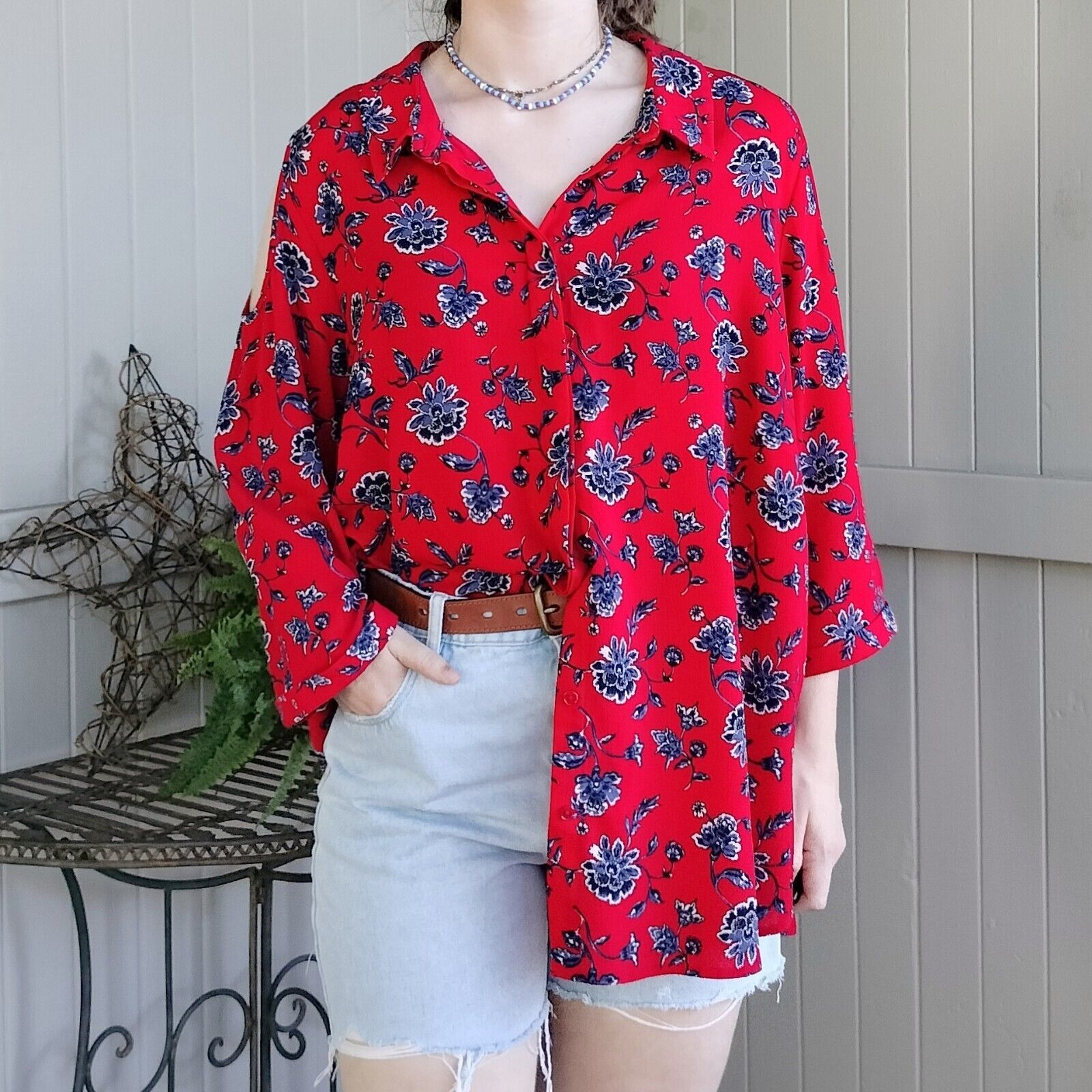 Other Autograph Top Blouse Floral Button Up Crepe Collared Size XXL / US 16-18 / IT 52-54 - 1 Thumbnail