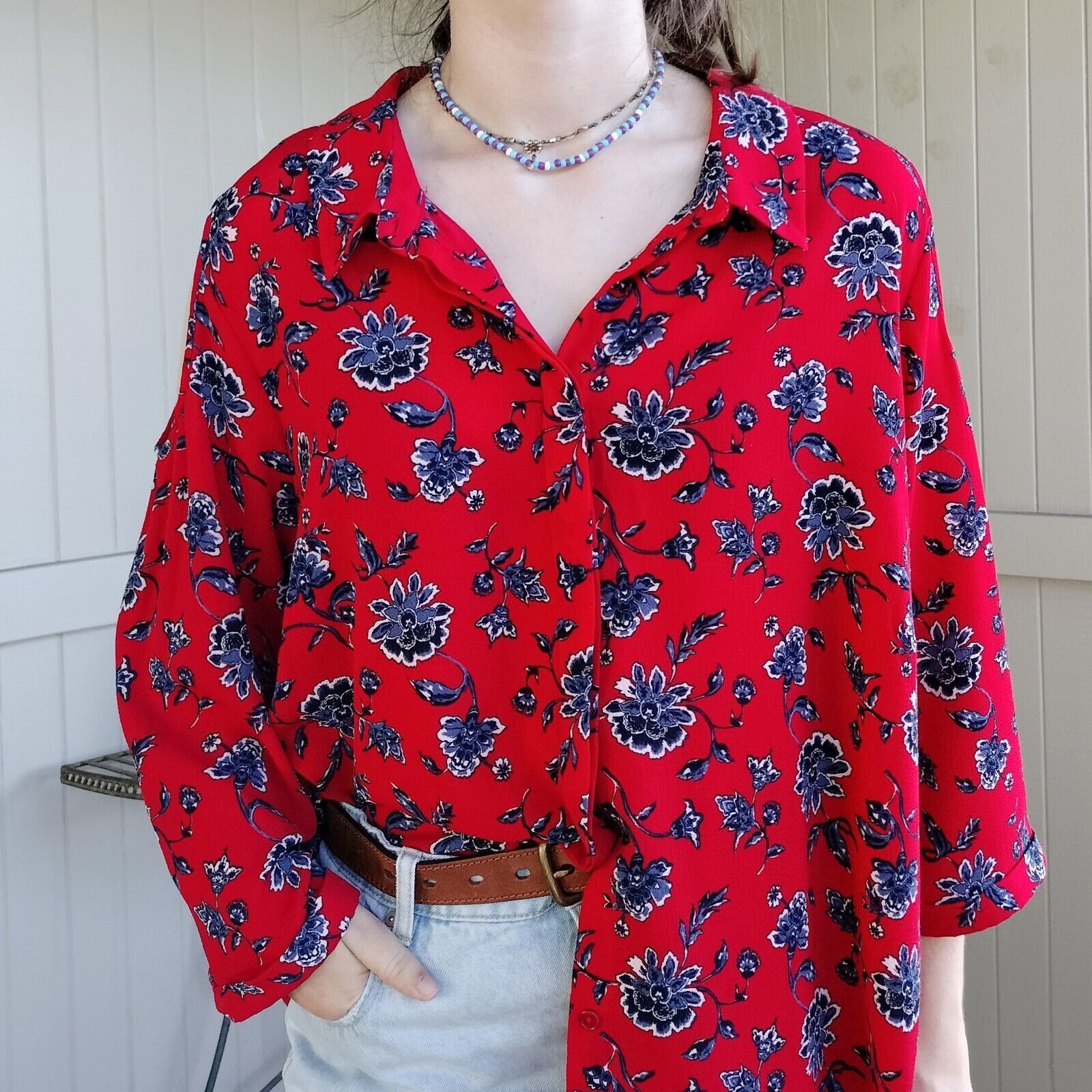 Other Autograph Top Blouse Floral Button Up Crepe Collared Size XXL / US 16-18 / IT 52-54 - 2 Thumbnail