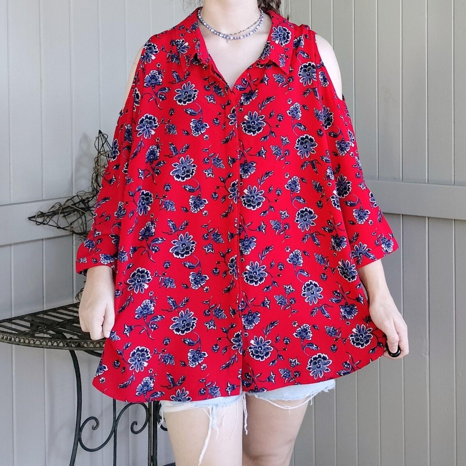 Other Autograph Top Blouse Floral Button Up Crepe Collared Size XXL / US 16-18 / IT 52-54 - 4 Thumbnail