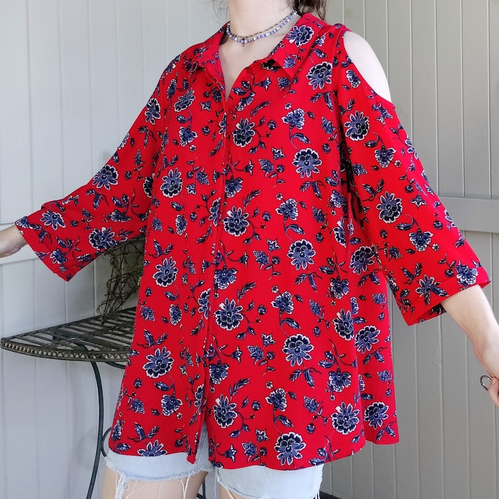 Other Autograph Top Blouse Floral Button Up Crepe Collared Size XXL / US 16-18 / IT 52-54 - 3 Thumbnail