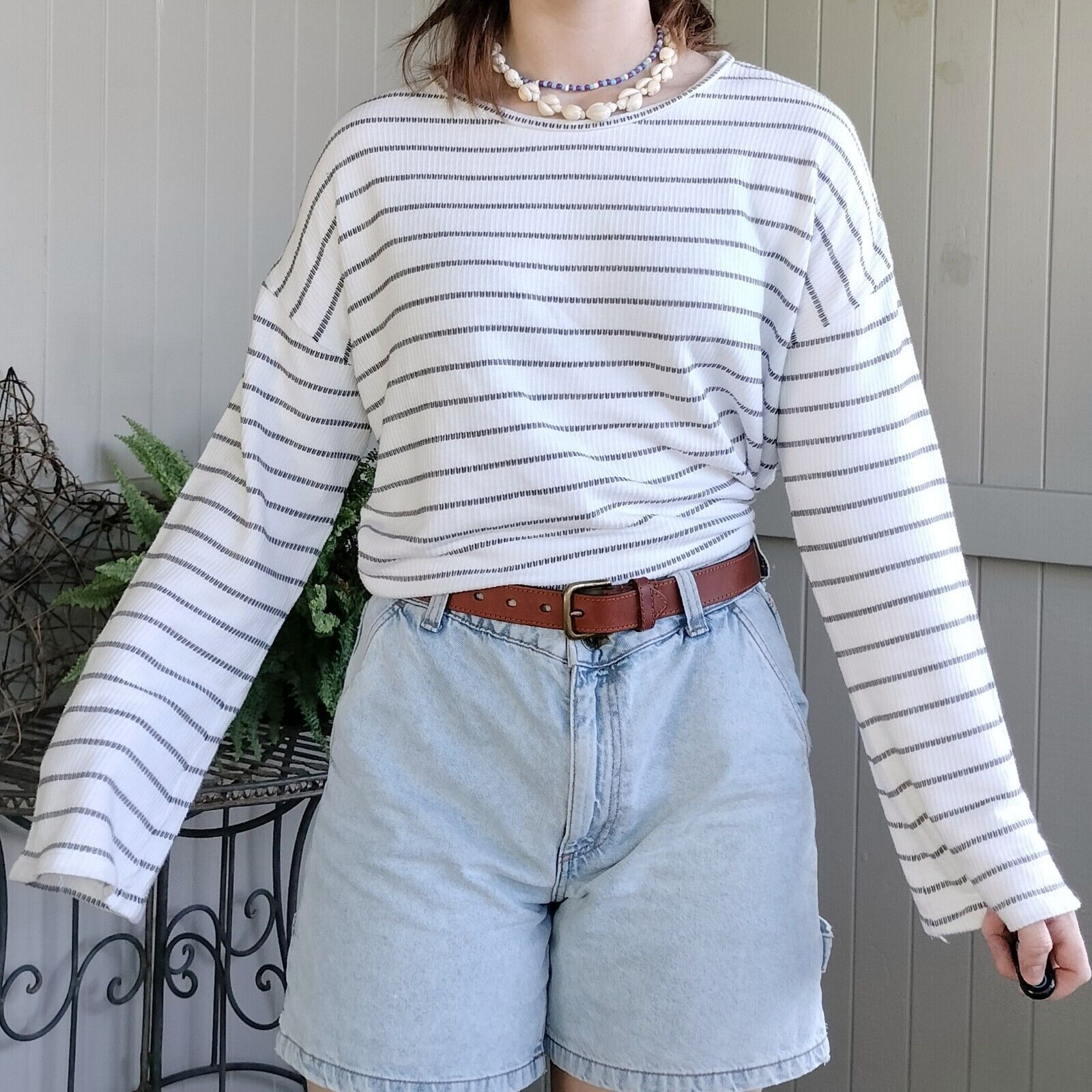 Designer Seed Heritage Jumper Sweater White Grey Knit Bell Sleeve Size M / US 6-8 / IT 42-44 - 1 Thumbnail