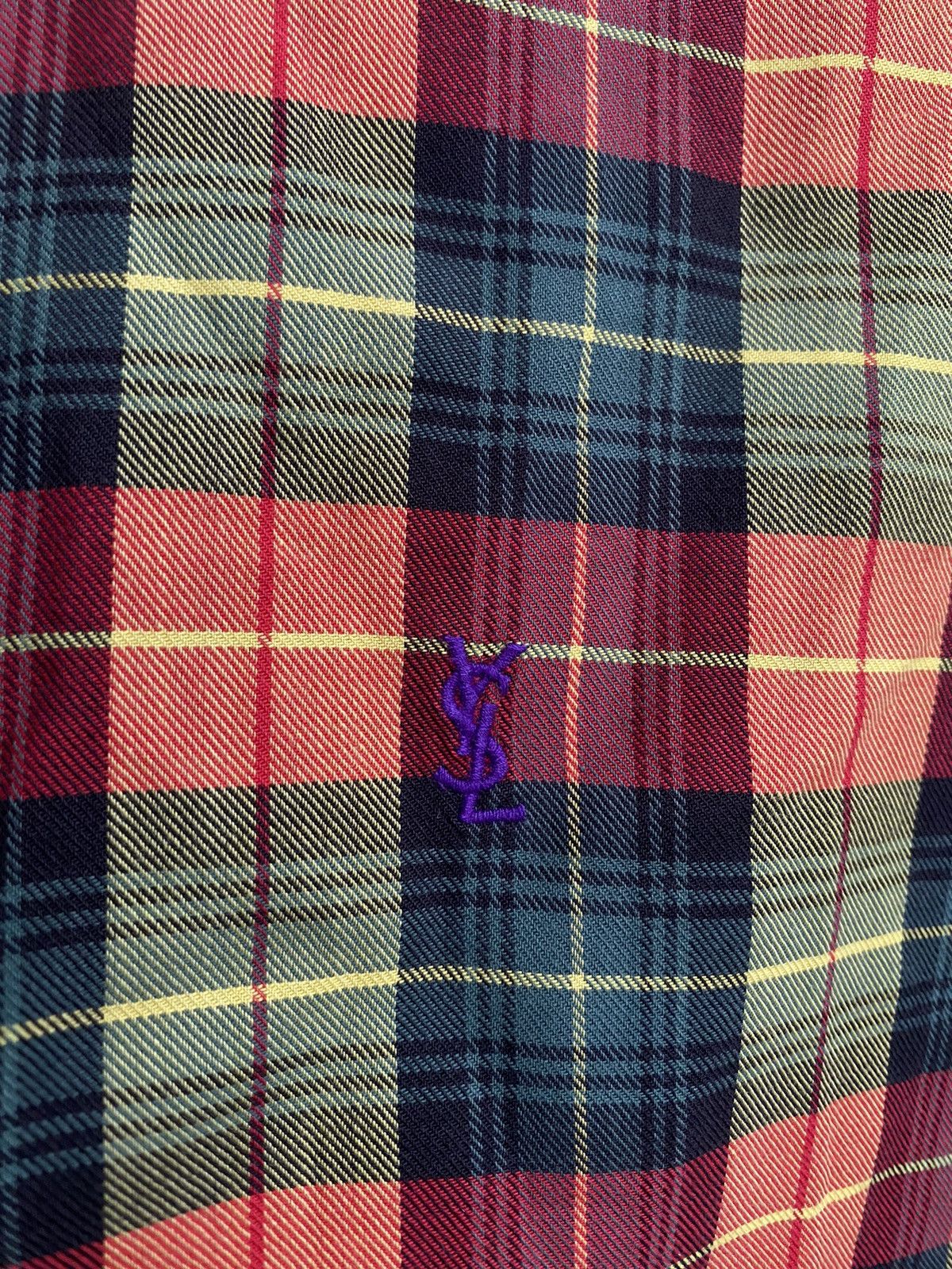 Yves Saint Laurent Plaid YSL Shirt Cotton Logo Soft Size US M / EU 48-50 / 2 - 2 Thumbnail