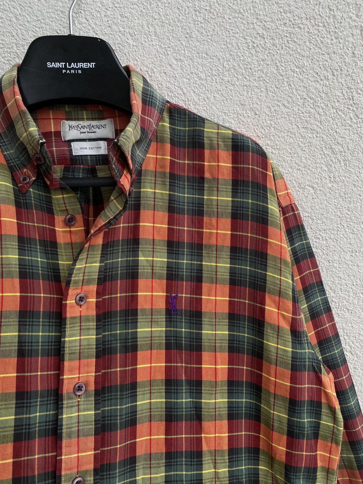 Yves Saint Laurent Plaid YSL Shirt Cotton Logo Soft Size US M / EU 48-50 / 2 - 9 Thumbnail