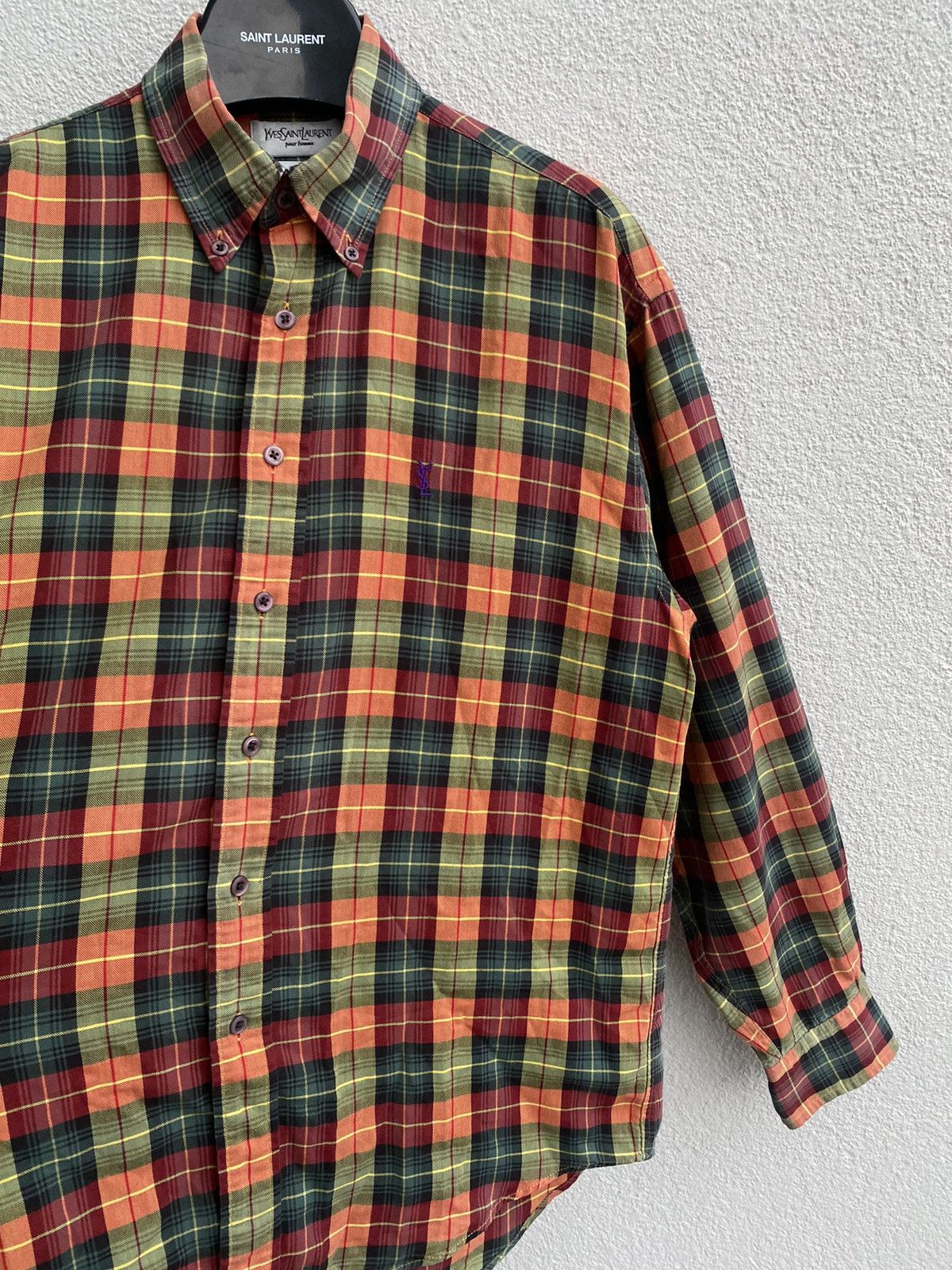 Yves Saint Laurent Plaid YSL Shirt Cotton Logo Soft Size US M / EU 48-50 / 2 - 11 Thumbnail