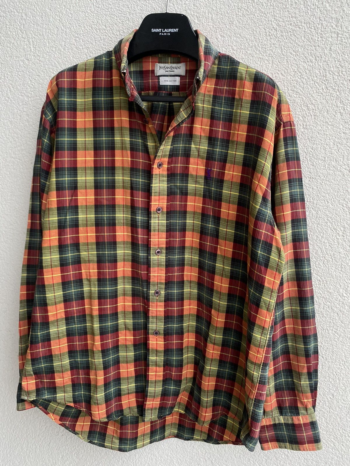 Yves Saint Laurent Plaid YSL Shirt Cotton Logo Soft Size US M / EU 48-50 / 2 - 17 Thumbnail