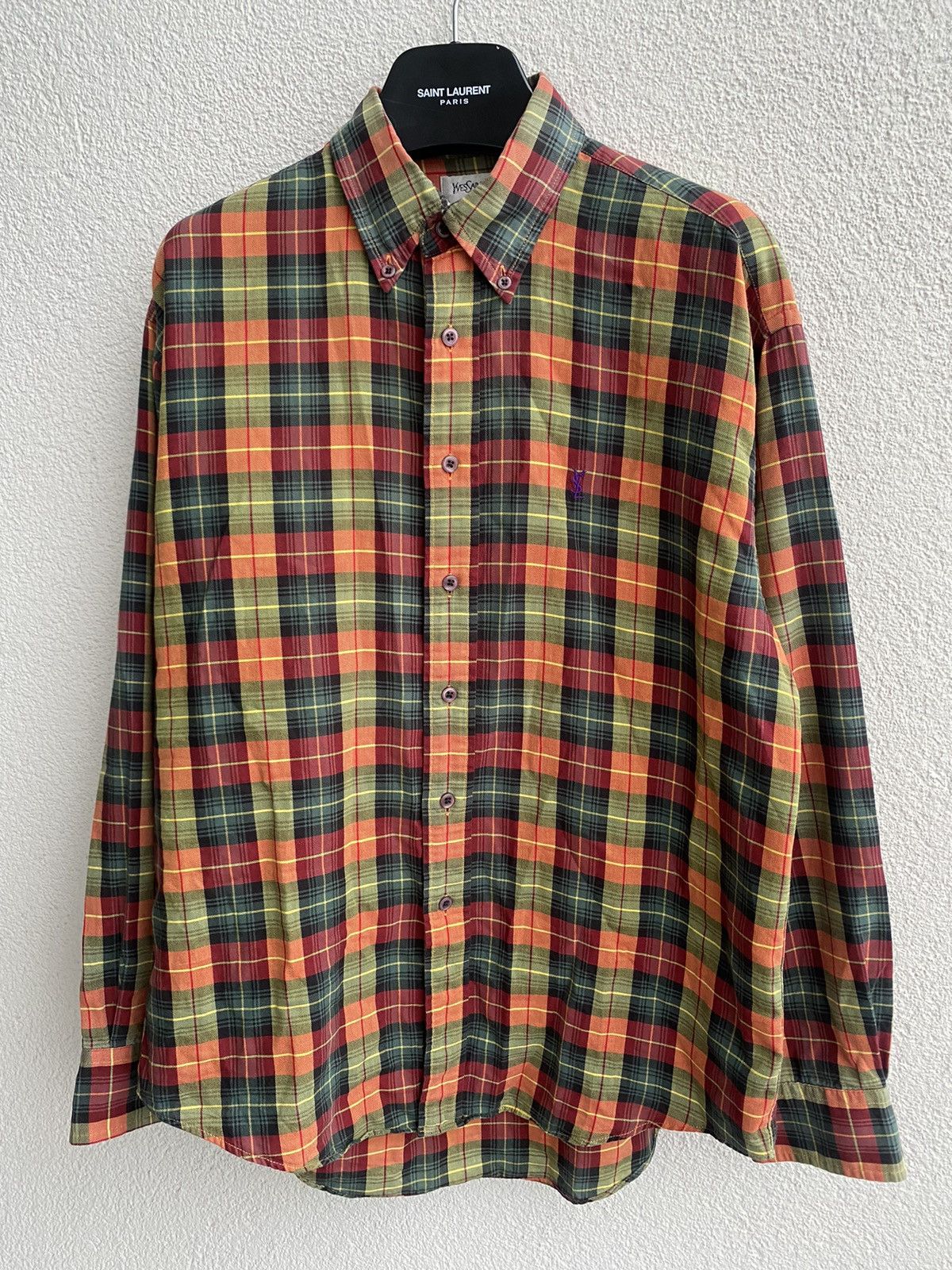 Yves Saint Laurent Plaid YSL Shirt Cotton Logo Soft Size US M / EU 48-50 / 2 - 19 Thumbnail