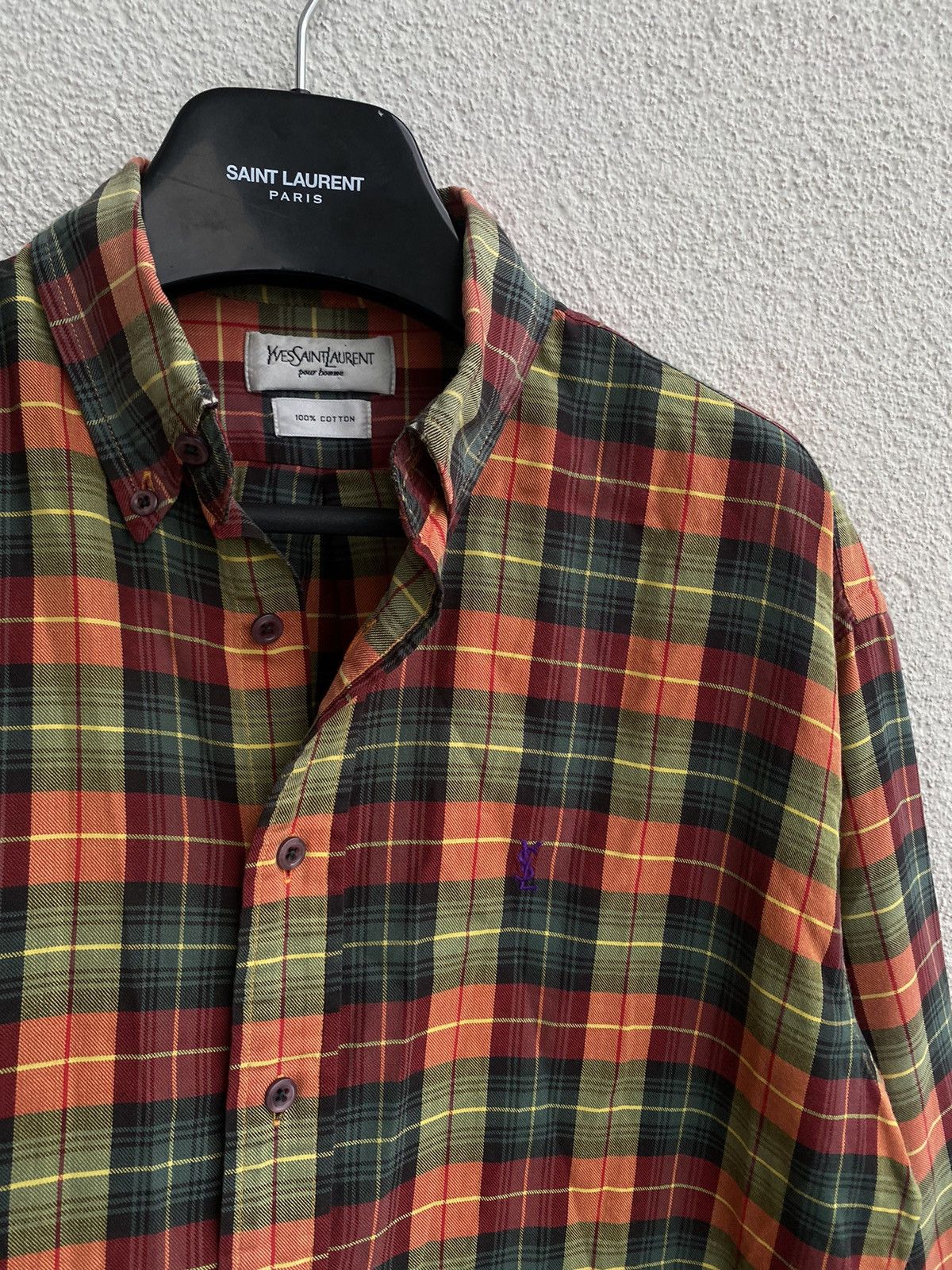 Yves Saint Laurent Plaid YSL Shirt Cotton Logo Soft Size US M / EU 48-50 / 2 - 10 Thumbnail