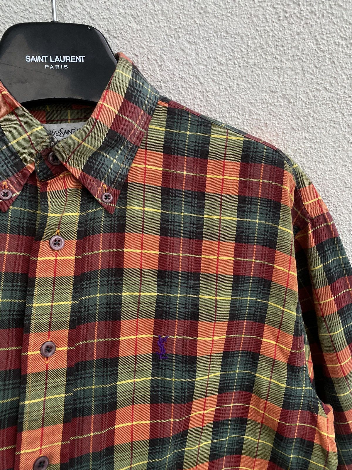Yves Saint Laurent Plaid YSL Shirt Cotton Logo Soft Size US M / EU 48-50 / 2 - 20 Thumbnail