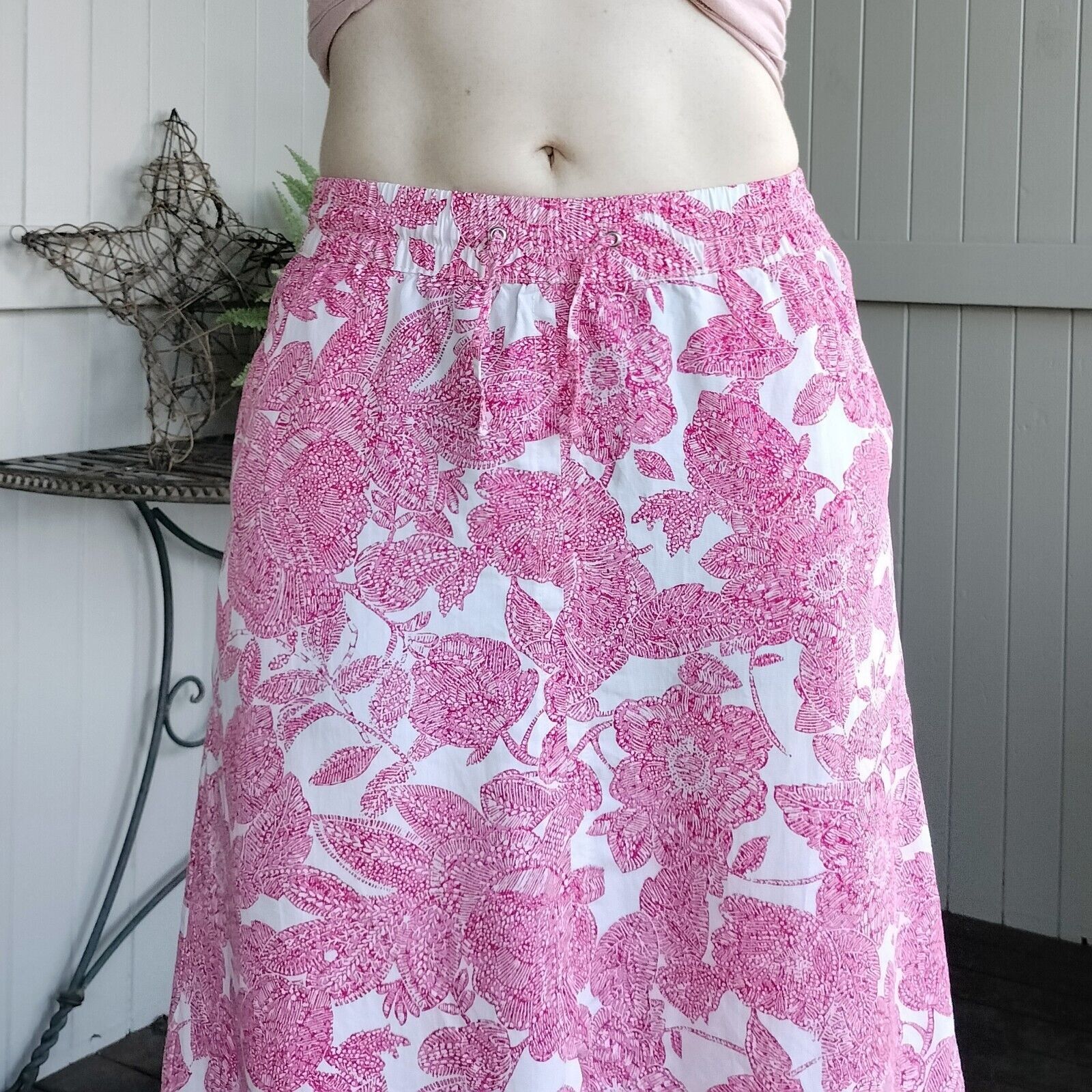 Designer Sportscraft Skirt Pink White Floral Midi A Line High Waist Size 28" / US 6 / IT 42 - 5 Thumbnail