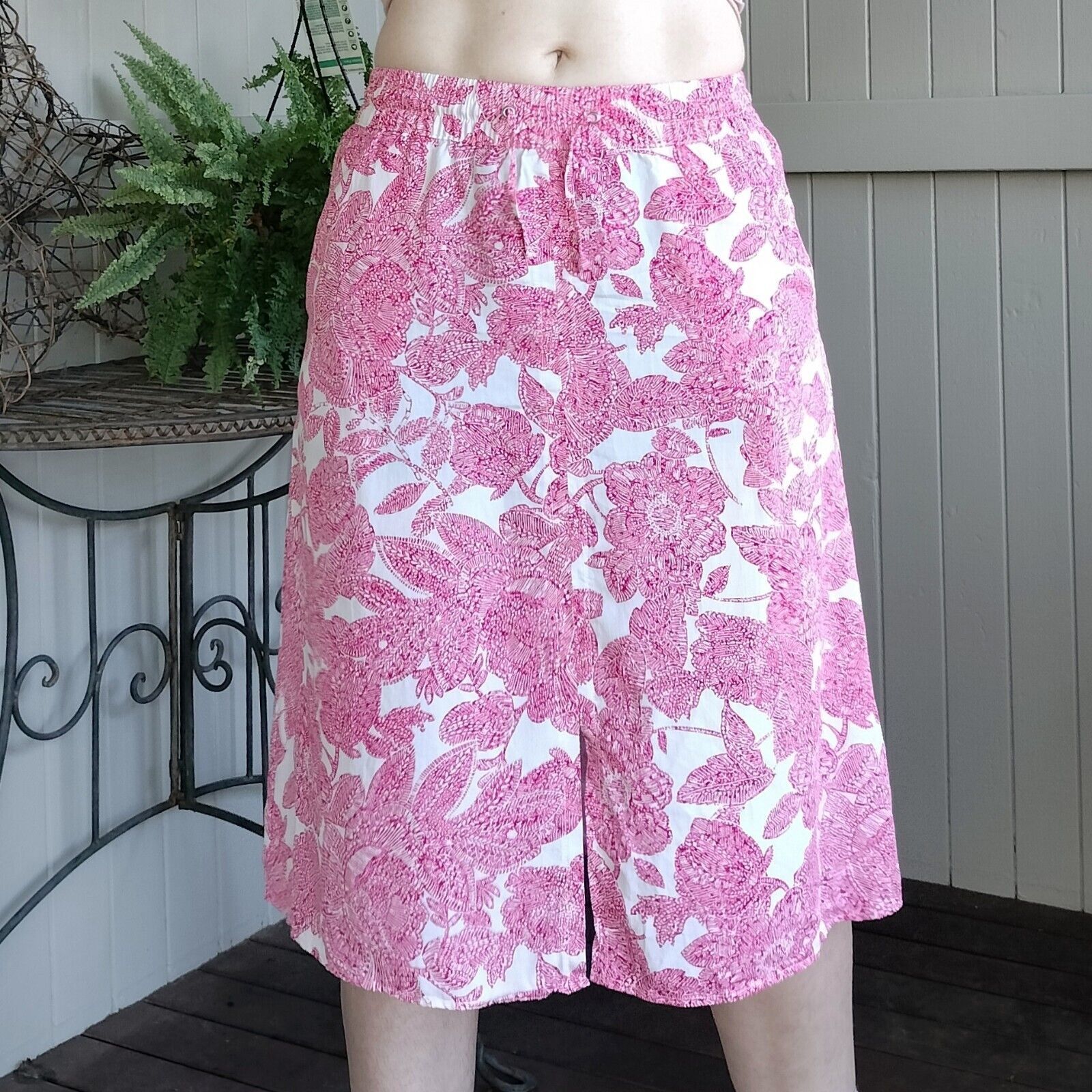 Designer Sportscraft Skirt Pink White Floral Midi A Line High Waist Size 28" / US 6 / IT 42 - 1 Thumbnail