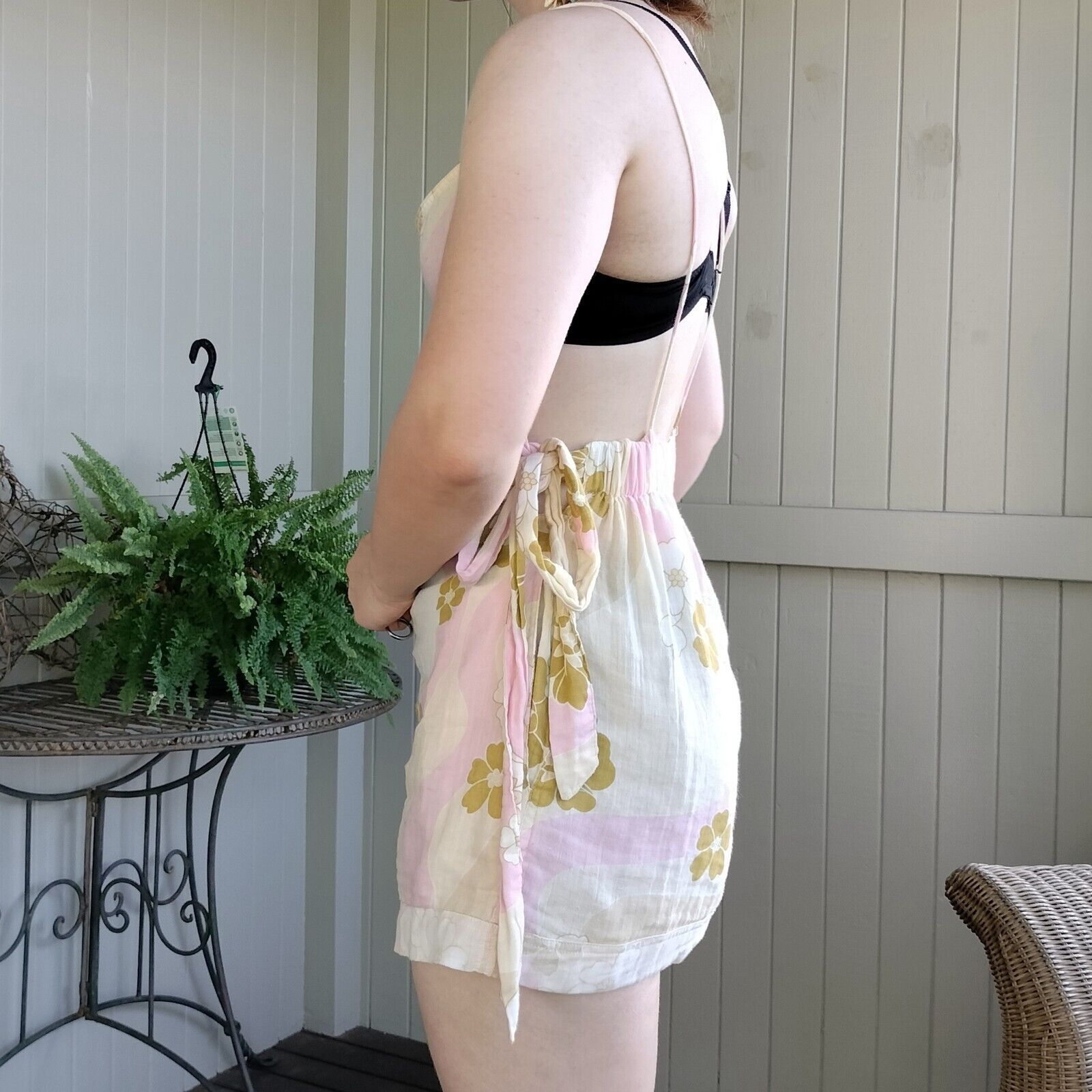 Asos × Designer ASOS Playsuit Romper Yellow Pink Floral Cotton Backless Size 28" / US 6 / IT 42 - 3 Thumbnail