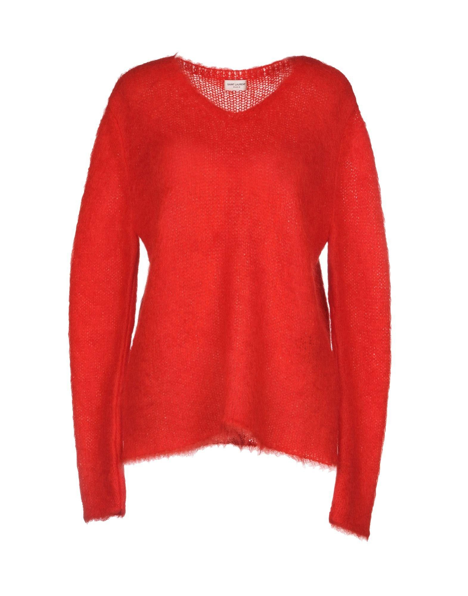 Image of Saint Laurent Paris Red Mohair V-Neck Sweater Size Xs, Women's