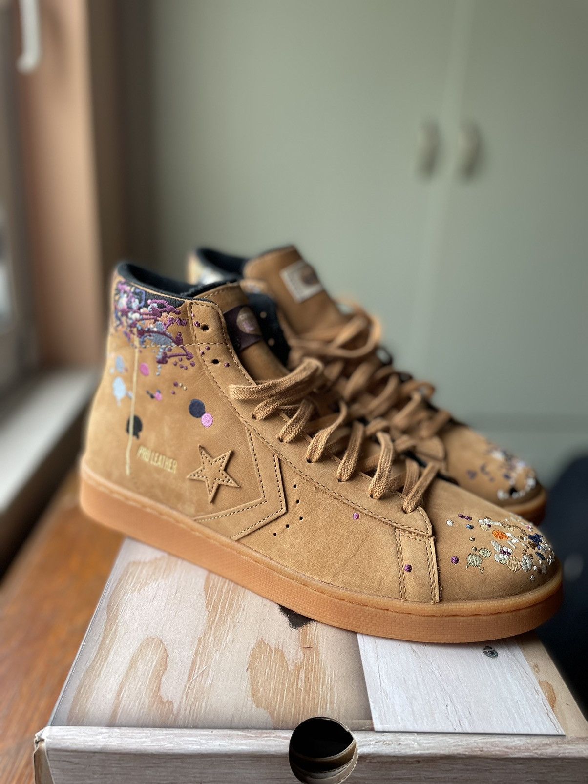 Bandulu Converse Converse Bandulu Pro Leather mid embroidery splatter paint Grailed