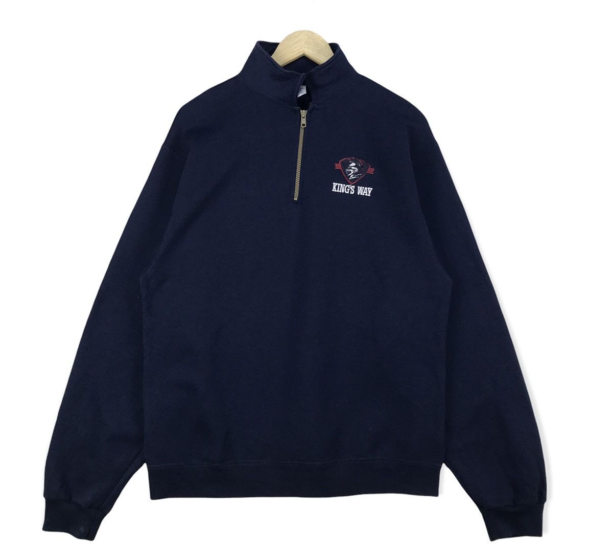 image of Vintage King’S Way Half Zip Sweatshirt in Navy Blue, Men's (Size Medium)