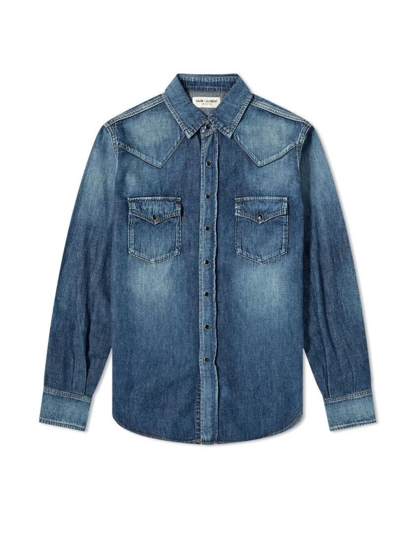 image of Saint Laurent Paris Saint Laurent Western Shirt - Blue Denim, Men's (Size Small)