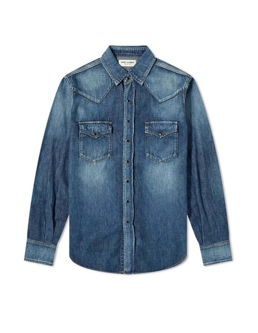 image of Saint Laurent Paris Saint Laurent Western Shirt - Blue Denim, Men's (Size XL)