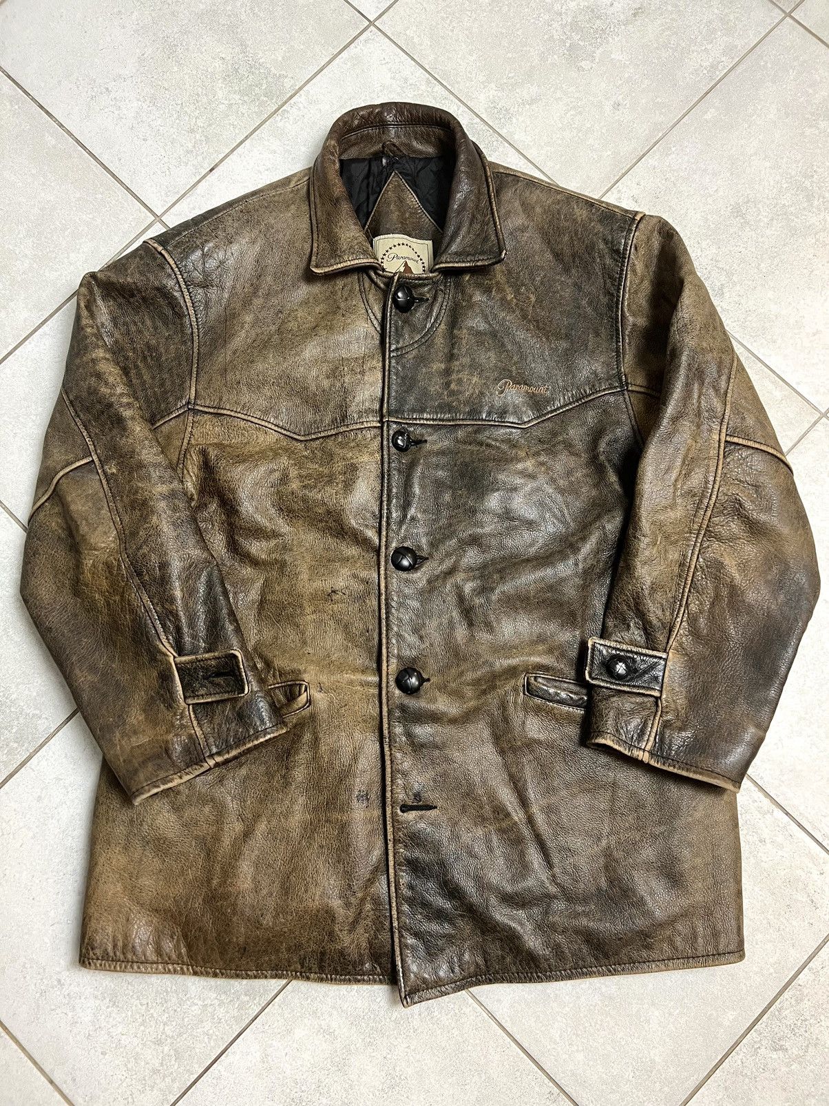 Leather Vintage 90s Paramount Real Leather Jacket High Quality Rock Size US L / EU 52-54 / 3 - 1 Thumbnail