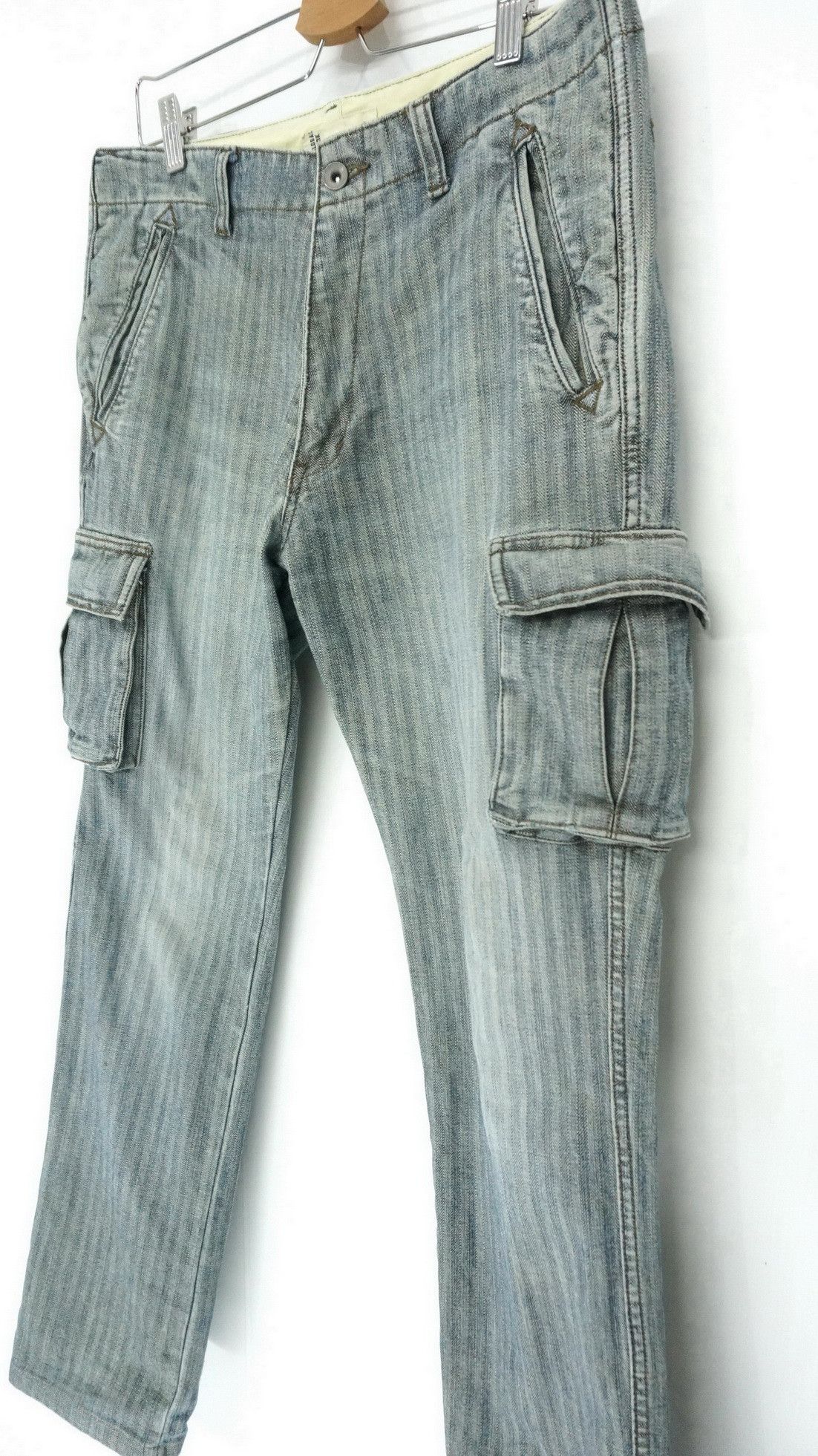 image of VTG Global Work Herringbone Denim Cargo Pants in Dusty Greyish Blue, Men's (Size 31)