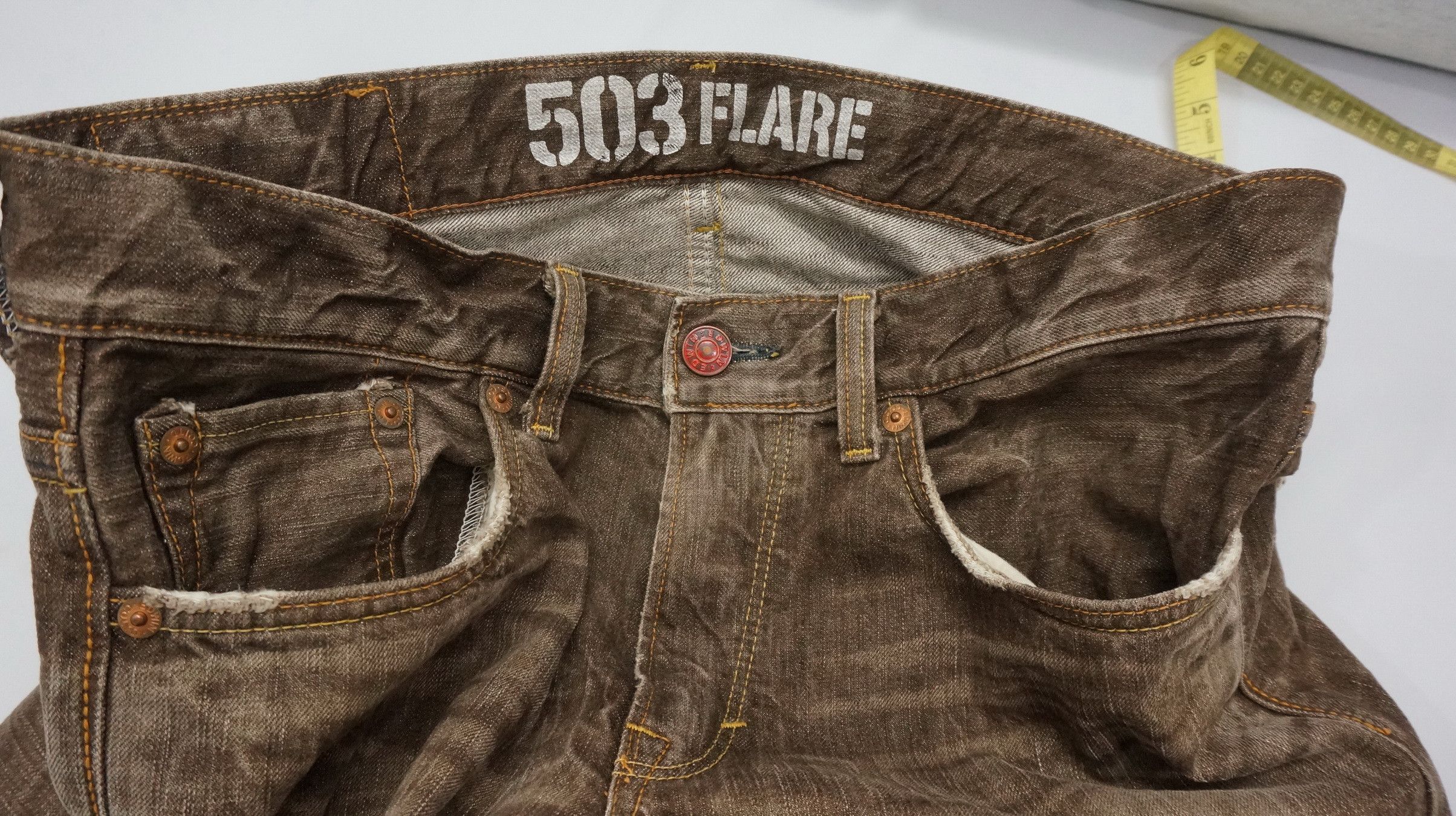 Edwin Flared 🔥 Edwin 503 Blue Trip Vintage Brown Jeans Size US 37 - 21 Thumbnail