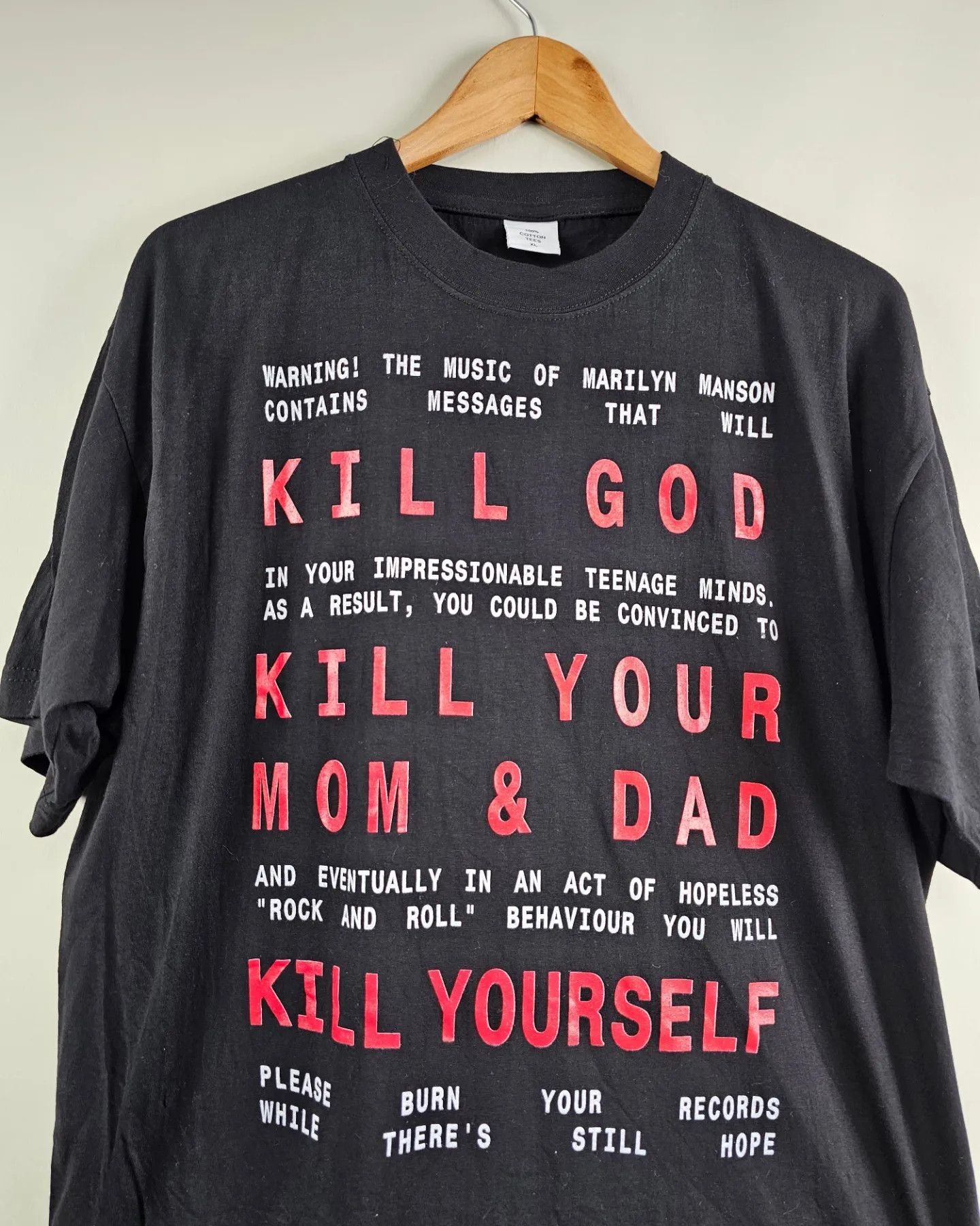 Band Tees × Marilyn Manson × Vintage 90s Marilyn Manson Kill God Kill your mom & dad Vintage Size US XL / EU 56 / 4 - 2 Thumbnail