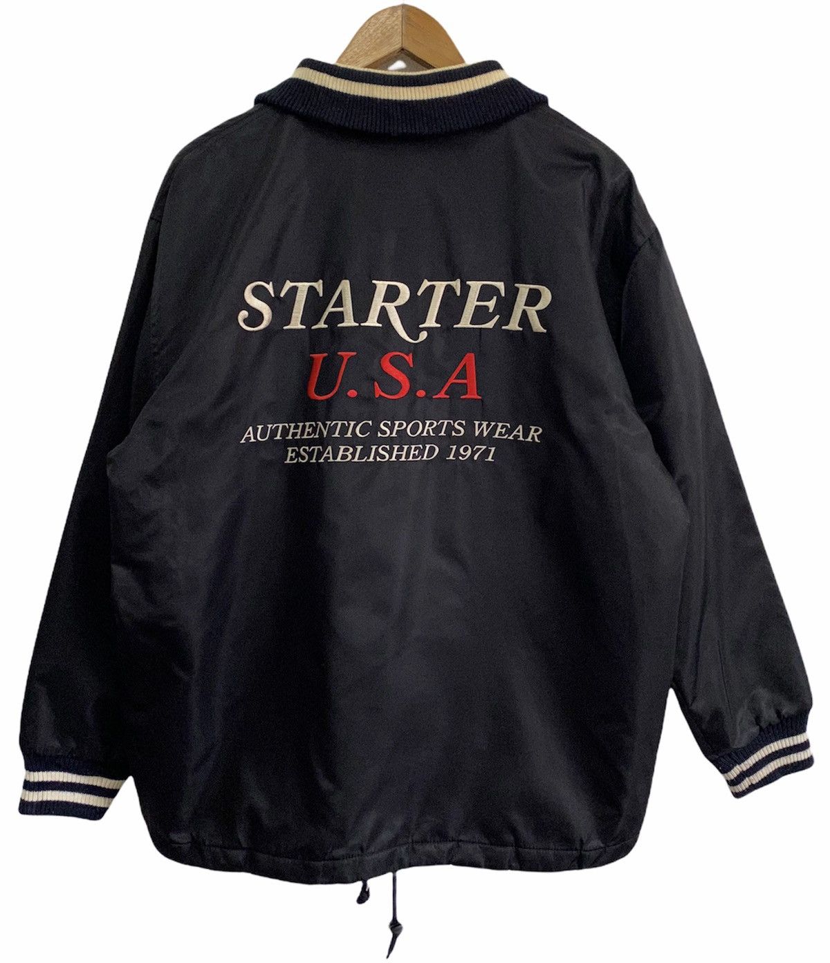 image of Mlb x Starter Vintage Starter Usa Varsity Zipper Jacket in Black, Men's (Size XL)