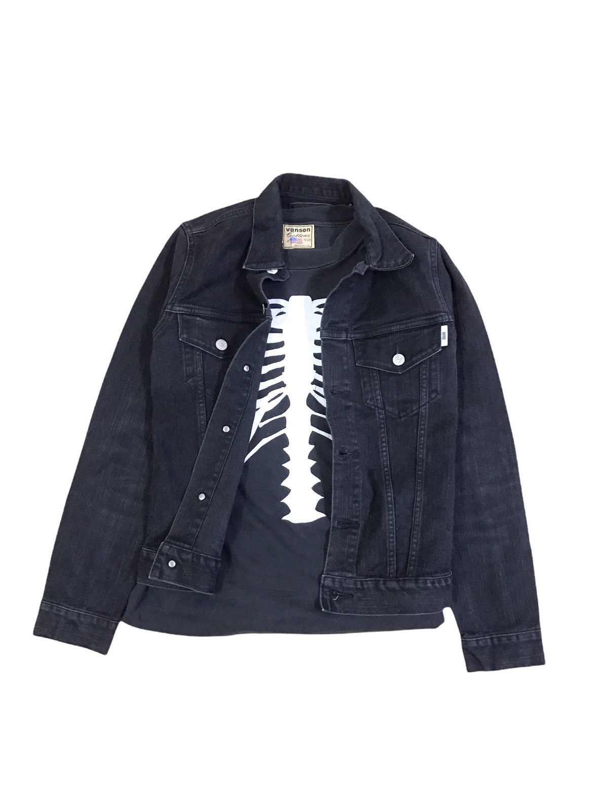 image of Beams Plus x Denim Jacket Beams Japan X Vaporize Distressed Denim Trucker Jacket in Black Distresse