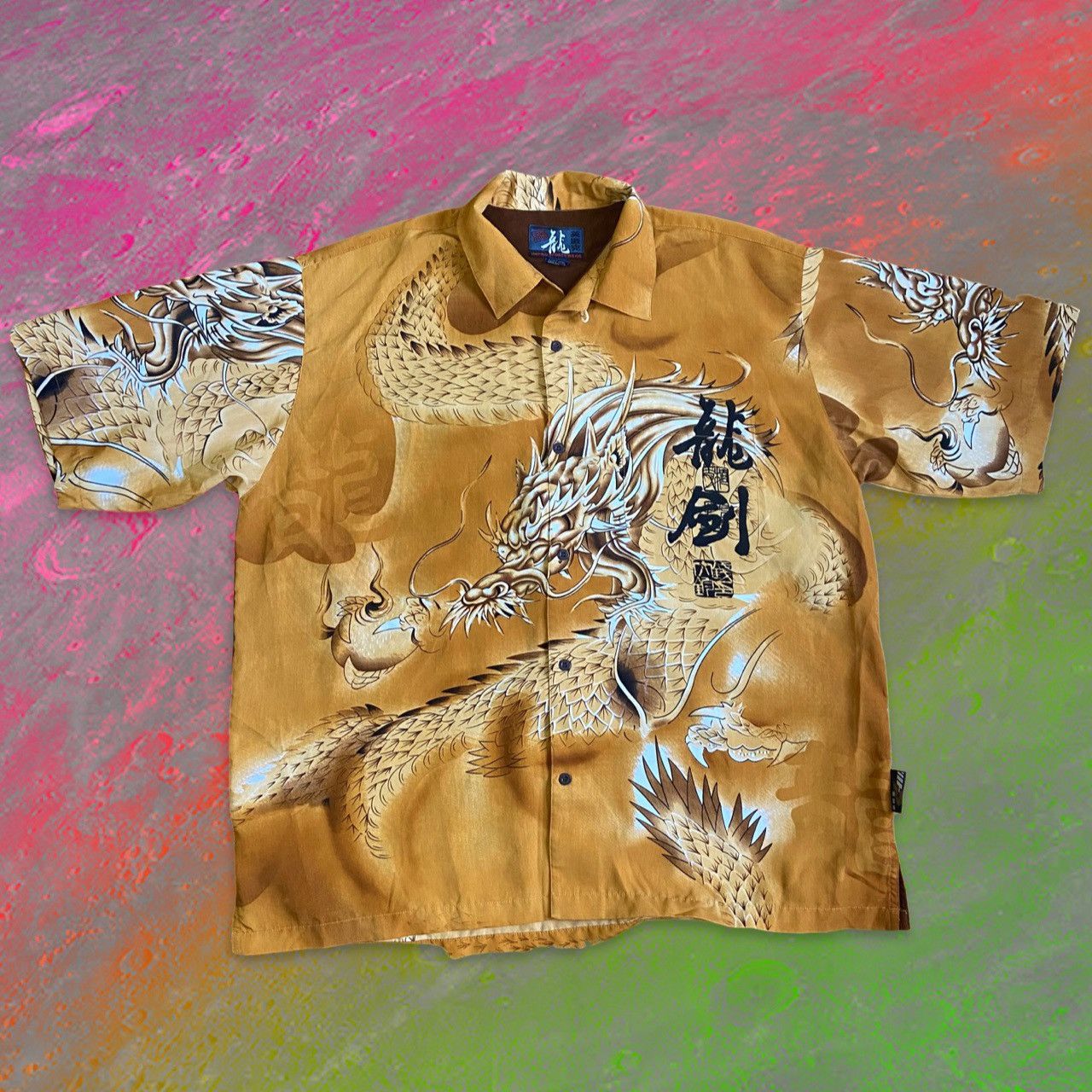 Vintage VINTAGE Y2K DRAGON ORANGE BUTTON UP SHIRT _ 2XL Size US XXL / EU 58 / 5 - 6 Thumbnail