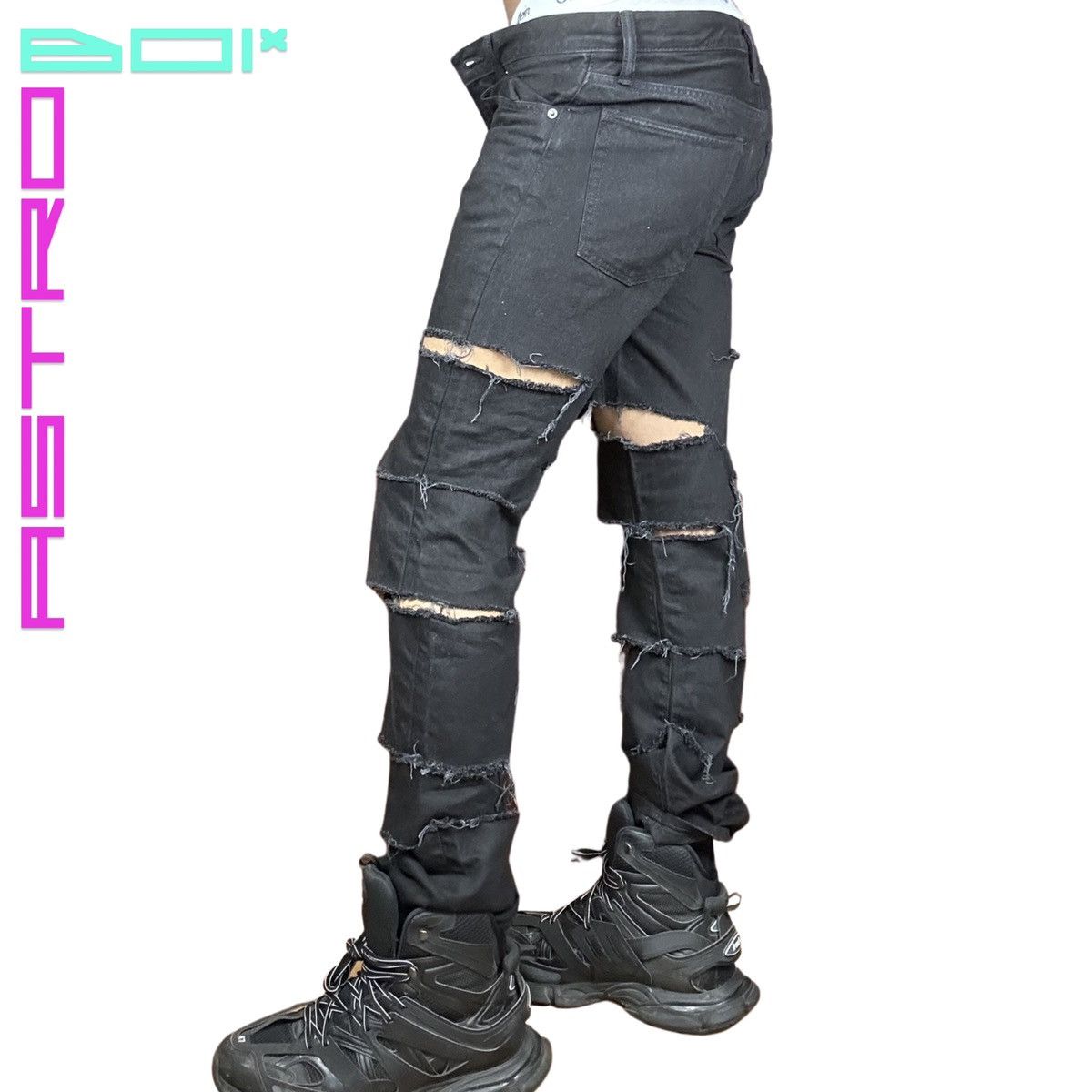 Gap ASTROBOI* Levis Black Ripped Punk Jeans - 30" Size US 30 / EU 46 - 3 Thumbnail