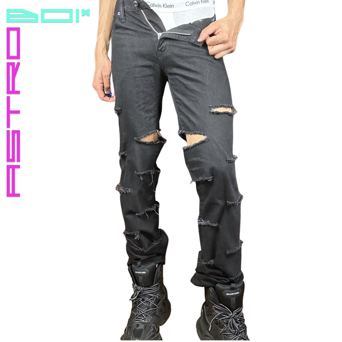 Gap ASTROBOI* Levis Black Ripped Punk Jeans - 30" Size US 30 / EU 46 - 1 Thumbnail