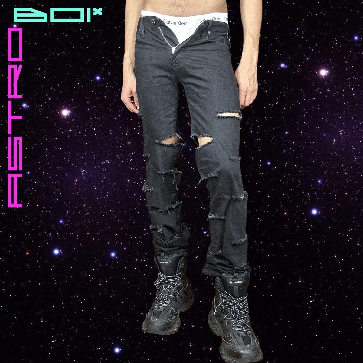 Gap ASTROBOI* Levis Black Ripped Punk Jeans - 30" Size US 30 / EU 46 - 2 Thumbnail