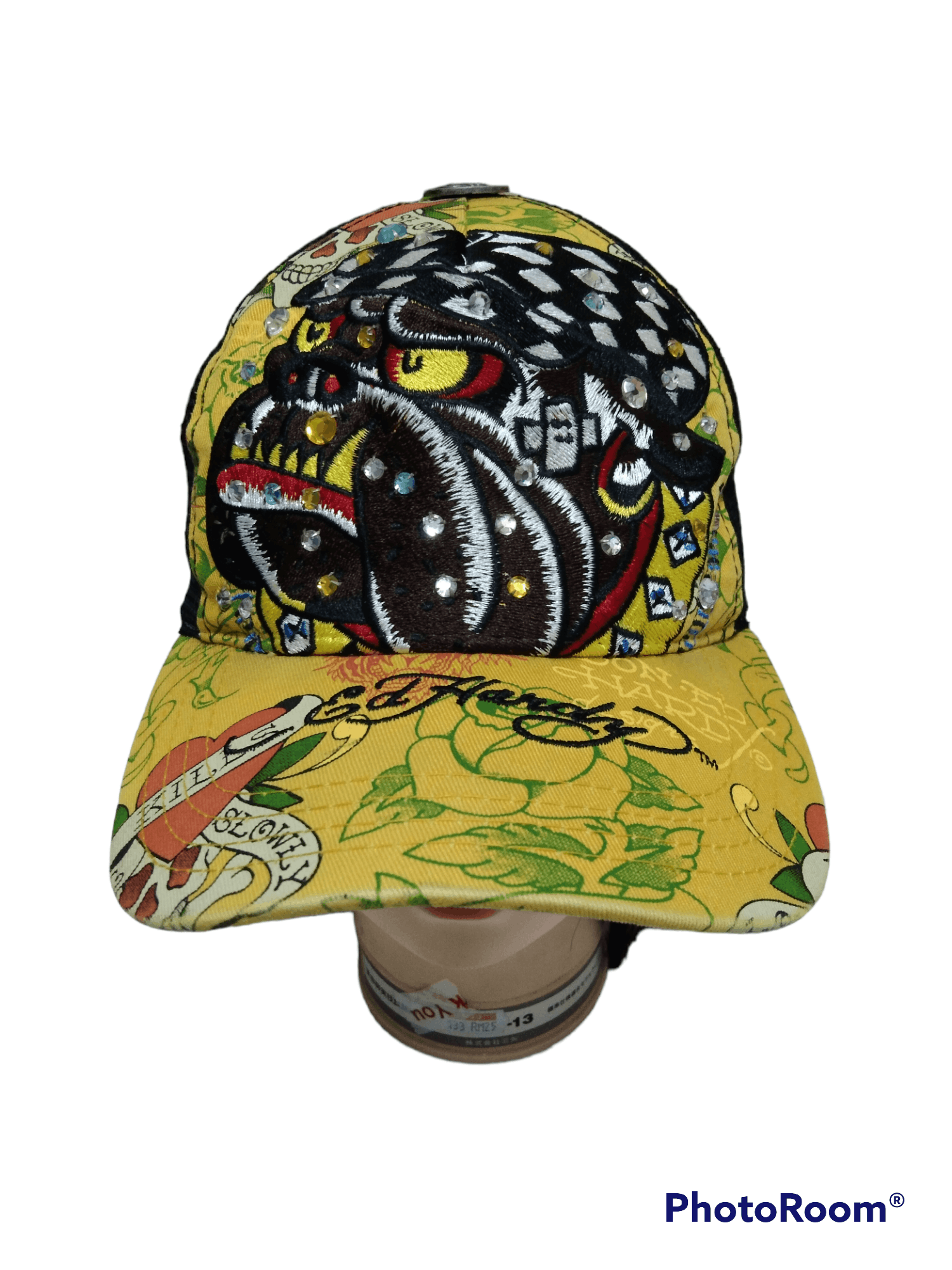 image of Avant Garde x Christian Audigier Ed Hardy By Christian Audigier Bulldog Swarovski Trucker Hat, Men'