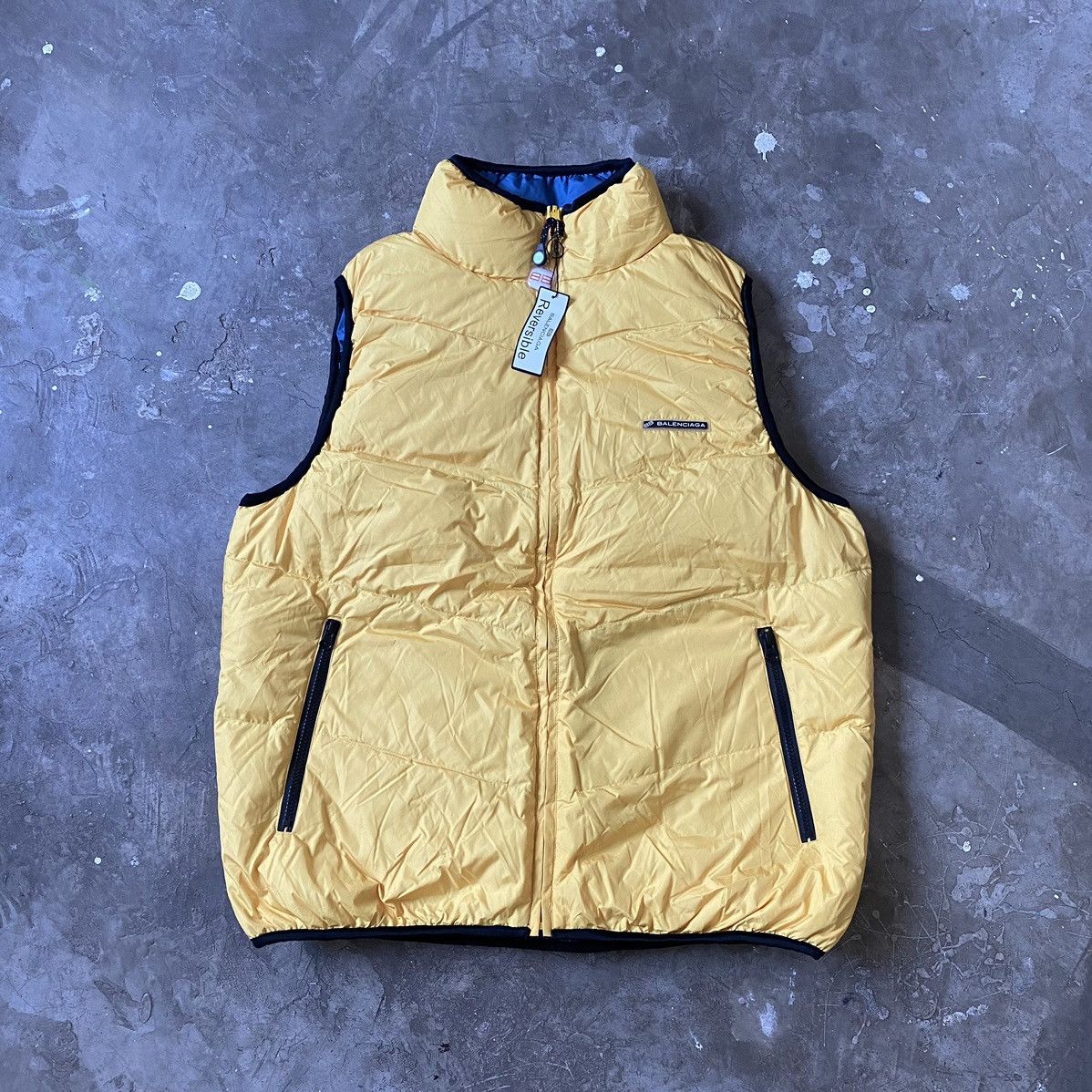 image of Balenciaga - Vintage - Reversible Down Vest in Blue/Yellow, Men's (Size XL)