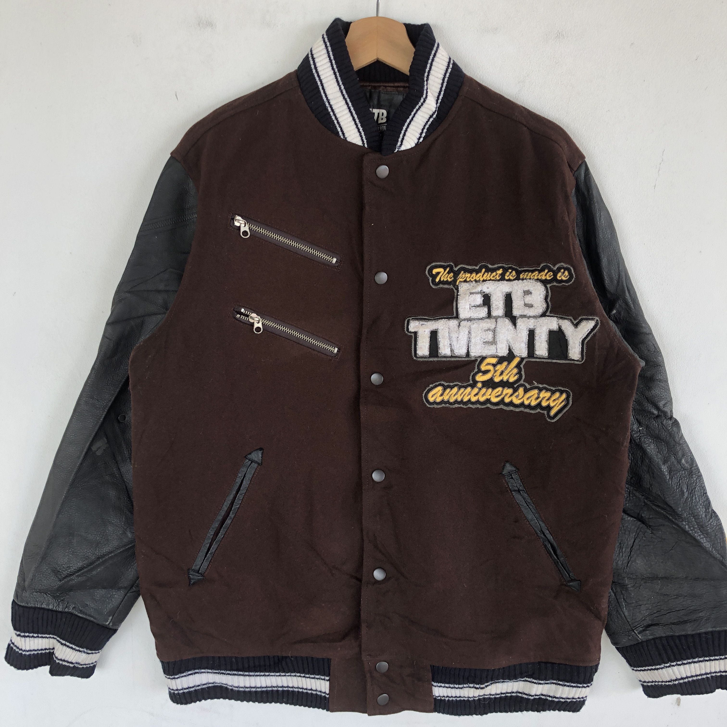 Japanese Brand × Vintage ETB Varsity Jackets Japanese Letterman Leather Wool Jacket Size US M / EU 48-50 / 2 - 4 Thumbnail