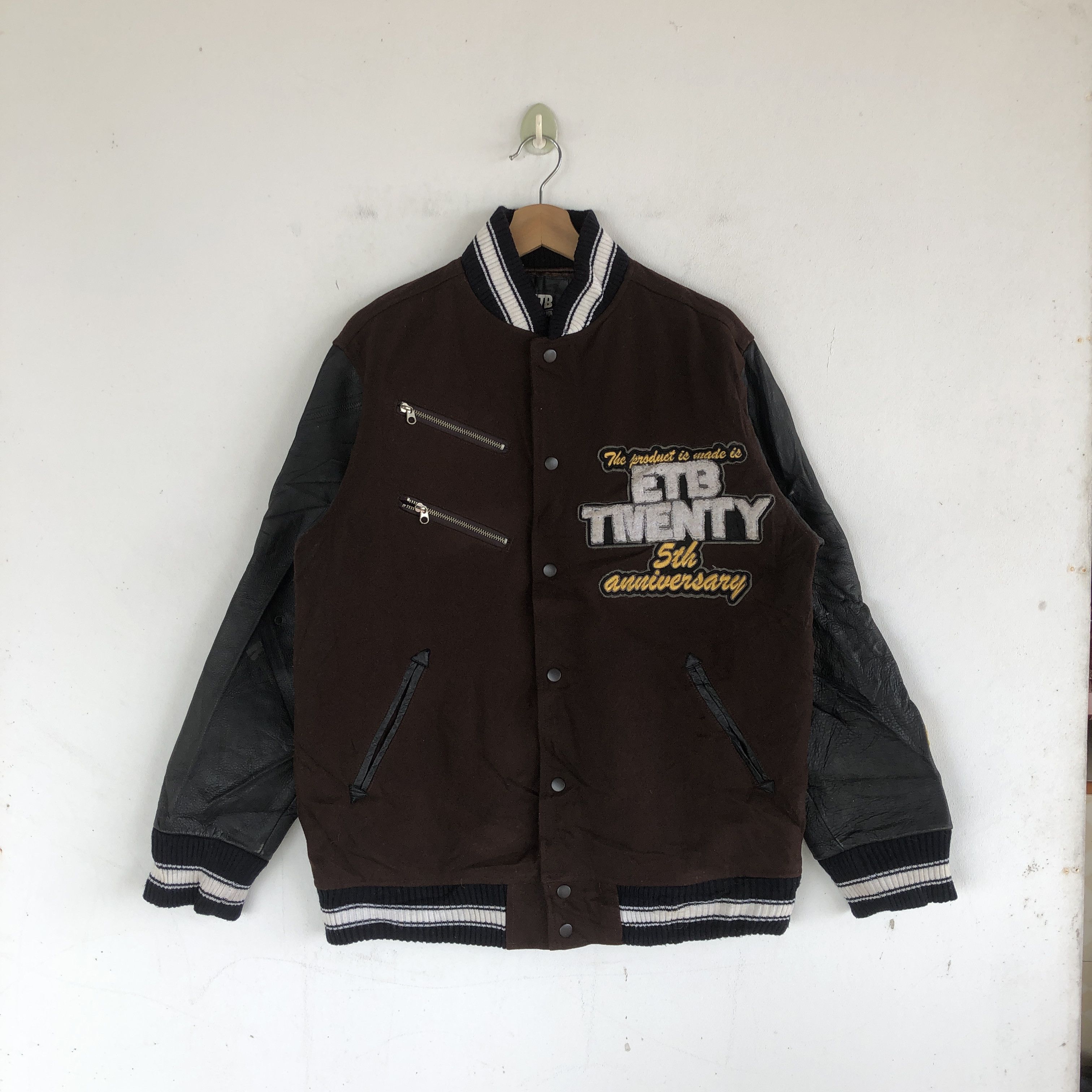 Japanese Brand × Vintage ETB Varsity Jackets Japanese Letterman Leather Wool Jacket Size US M / EU 48-50 / 2 - 1 Thumbnail