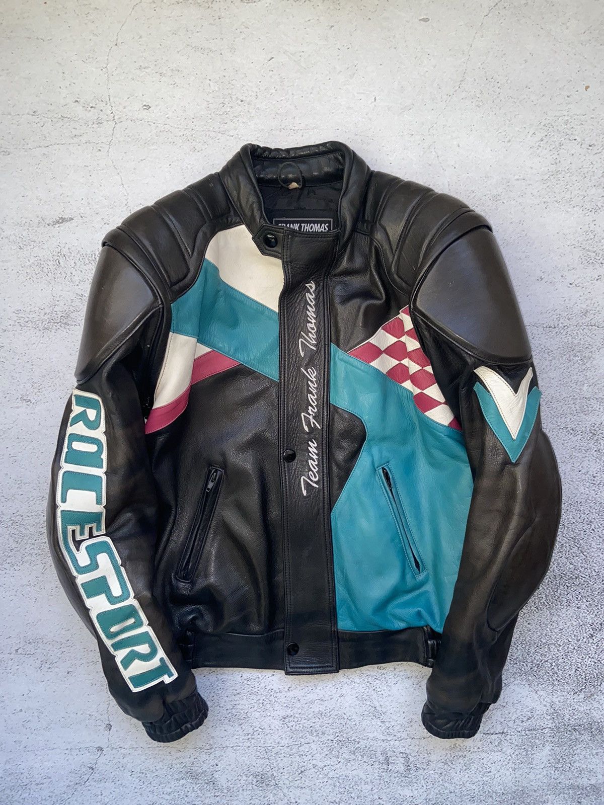 image of Crazy Vintage Frank Thomas Moto Leather Jacket, Men's (Size Medium)