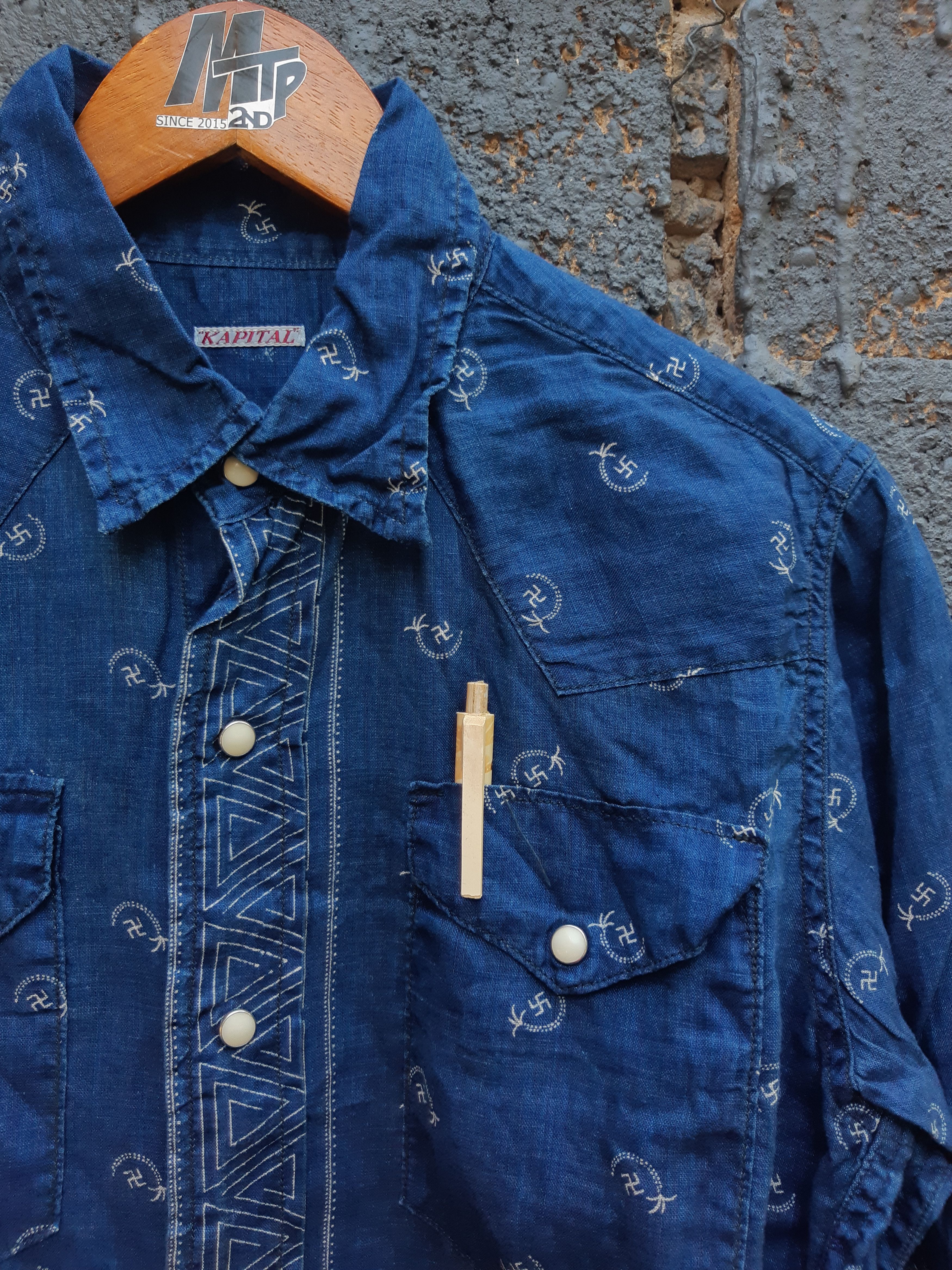 KAPITAL Full Pattern Long Sleeve Linen Shirt Indigo Size M